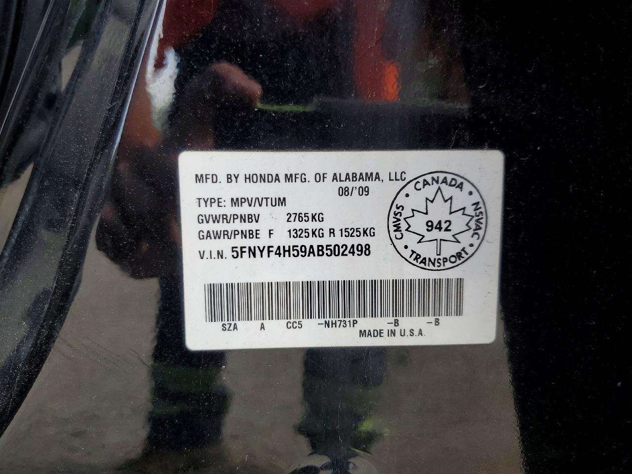 2010 Honda Pilot Exl Black vin: 5FNYF4H59AB502498