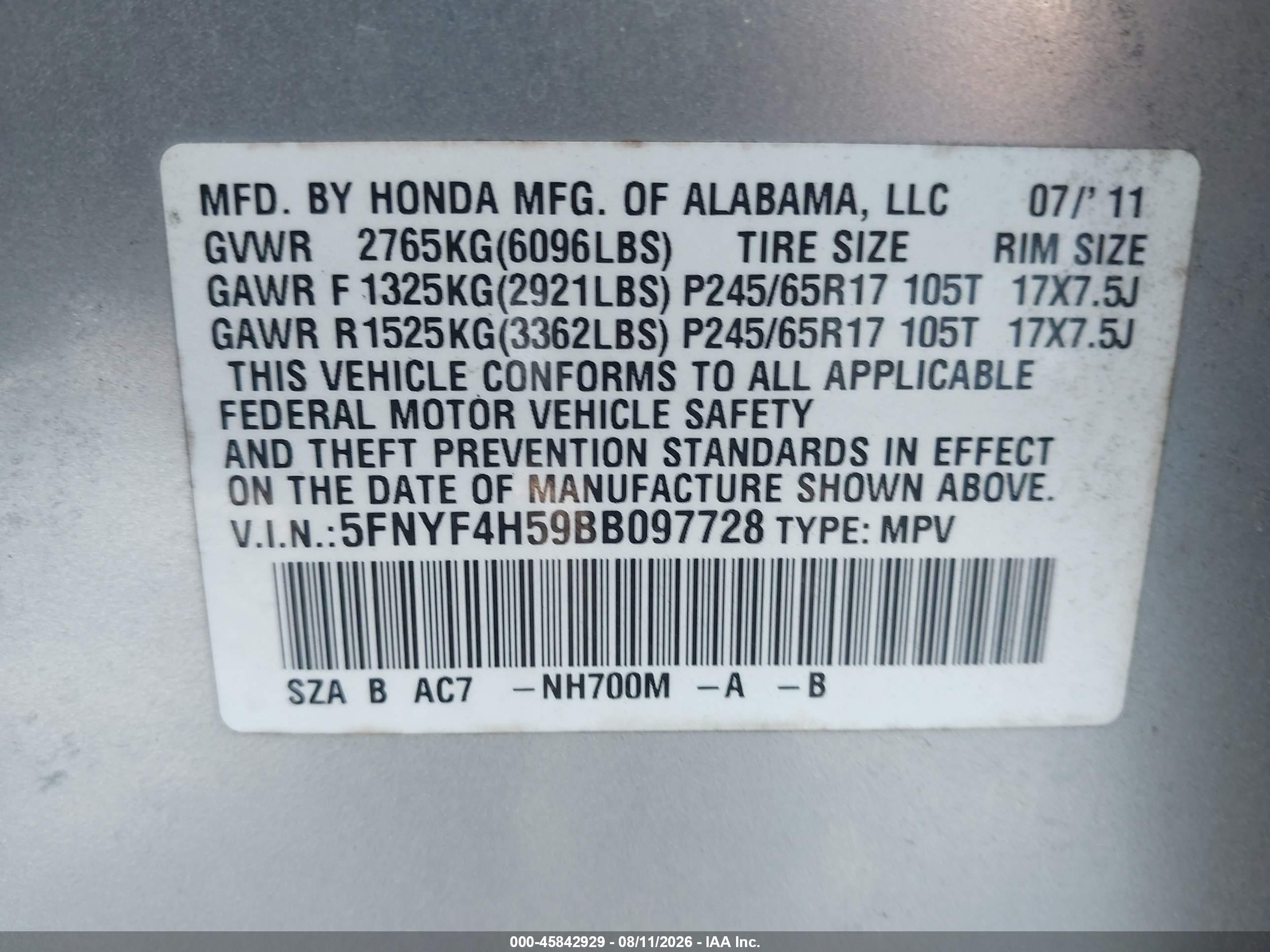 2011 Honda Pilot Ex-l Серебряный vin: 5FNYF4H59BB097728