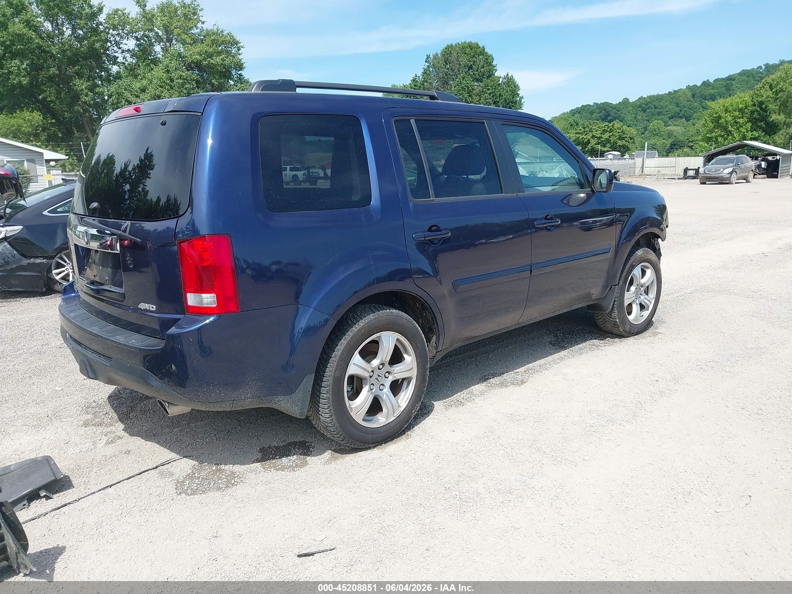 2013 Honda Pilot Ex-l Blue vin: 5FNYF4H59DB009375