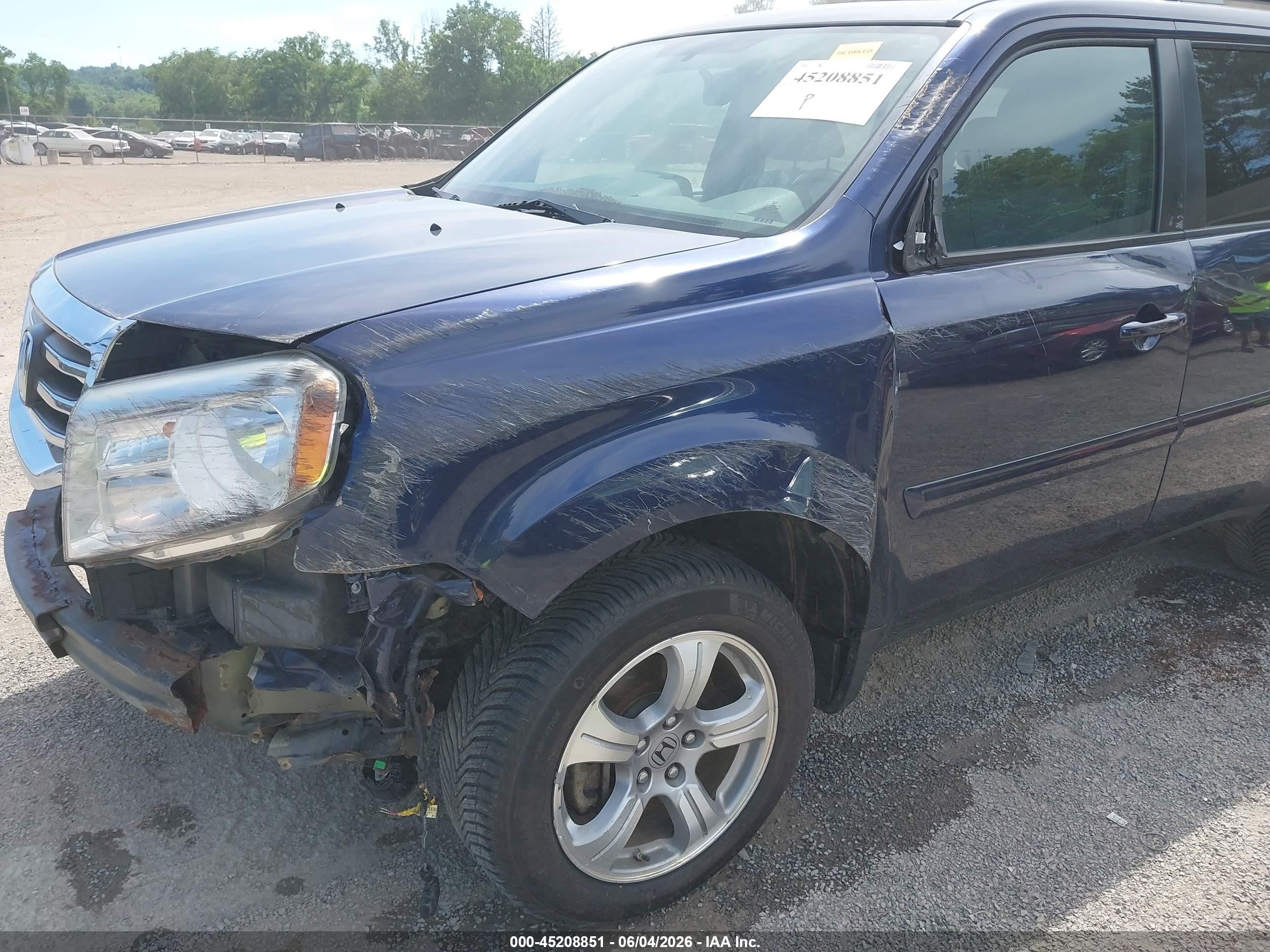 2013 Honda Pilot Ex-l Blue vin: 5FNYF4H59DB009375