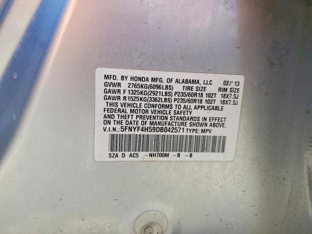 2013 Honda Pilot Exl Серебряный vin: 5FNYF4H59DB042571