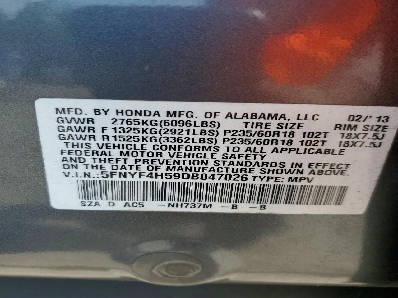2013 Honda Pilot Exl Gray vin: 5FNYF4H59DB047026