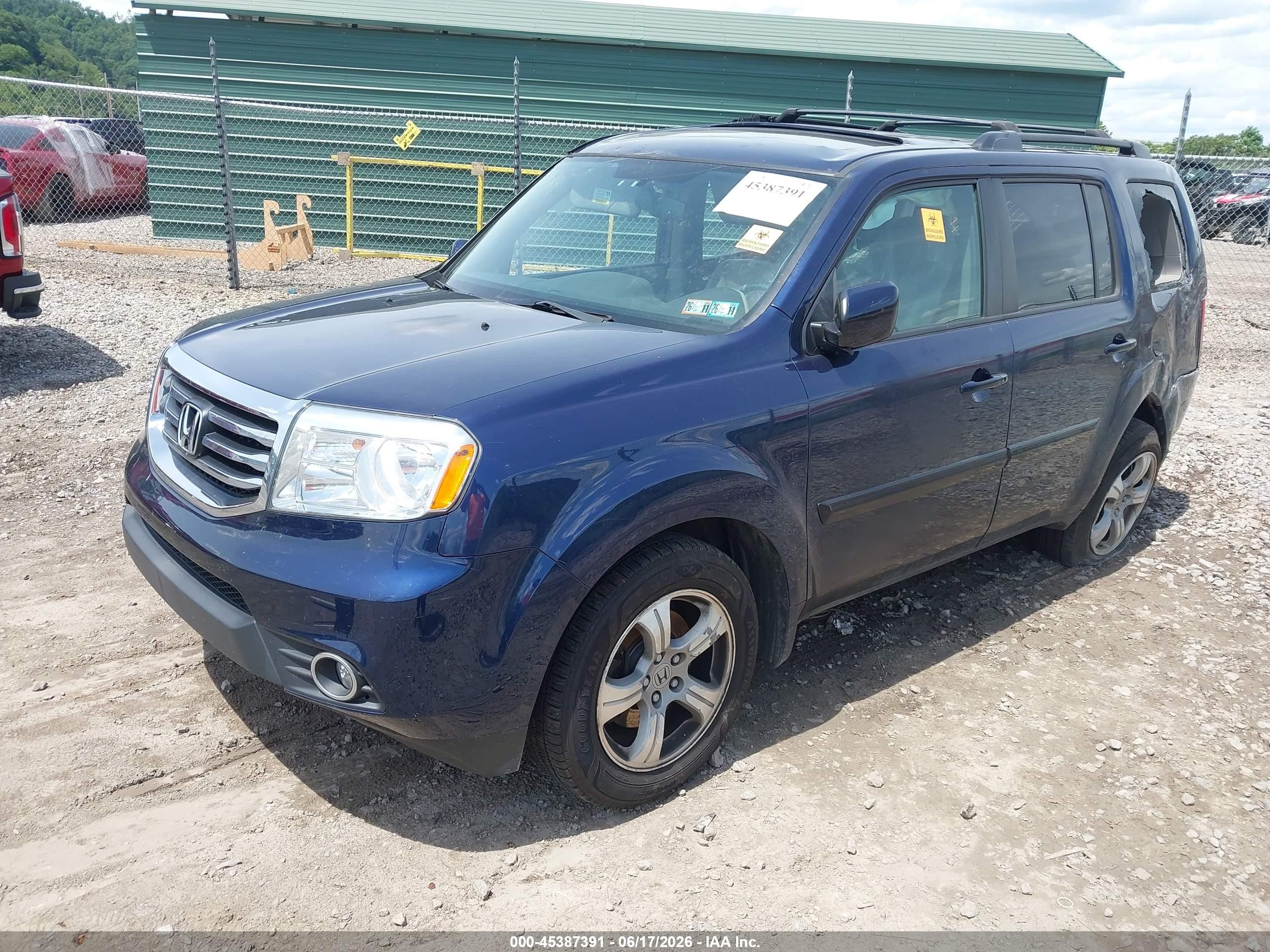 2013 Honda Pilot Ex-l Blue vin: 5FNYF4H59DB069334