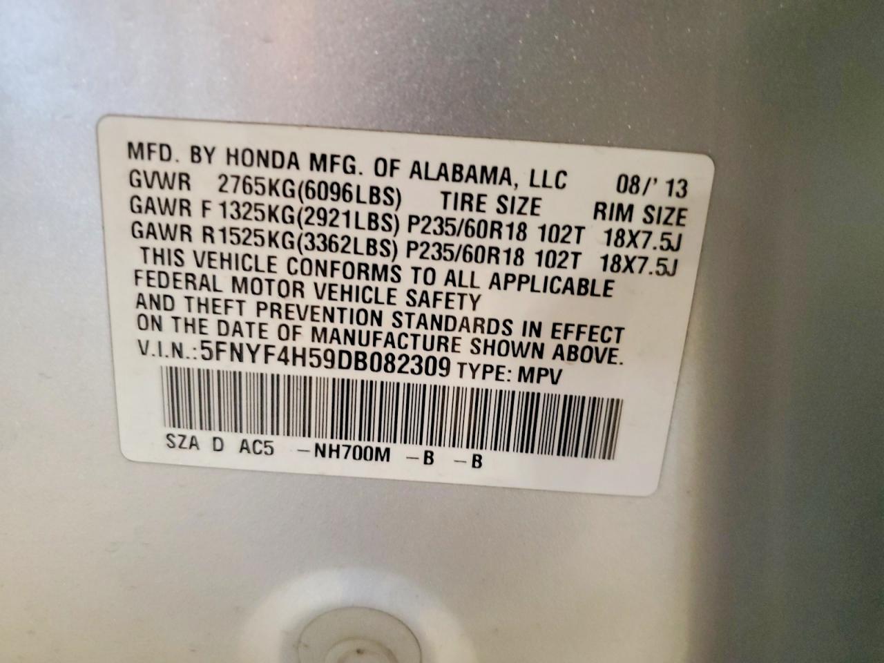 2013 Honda Pilot Exl Silver vin: 5FNYF4H59DB082309