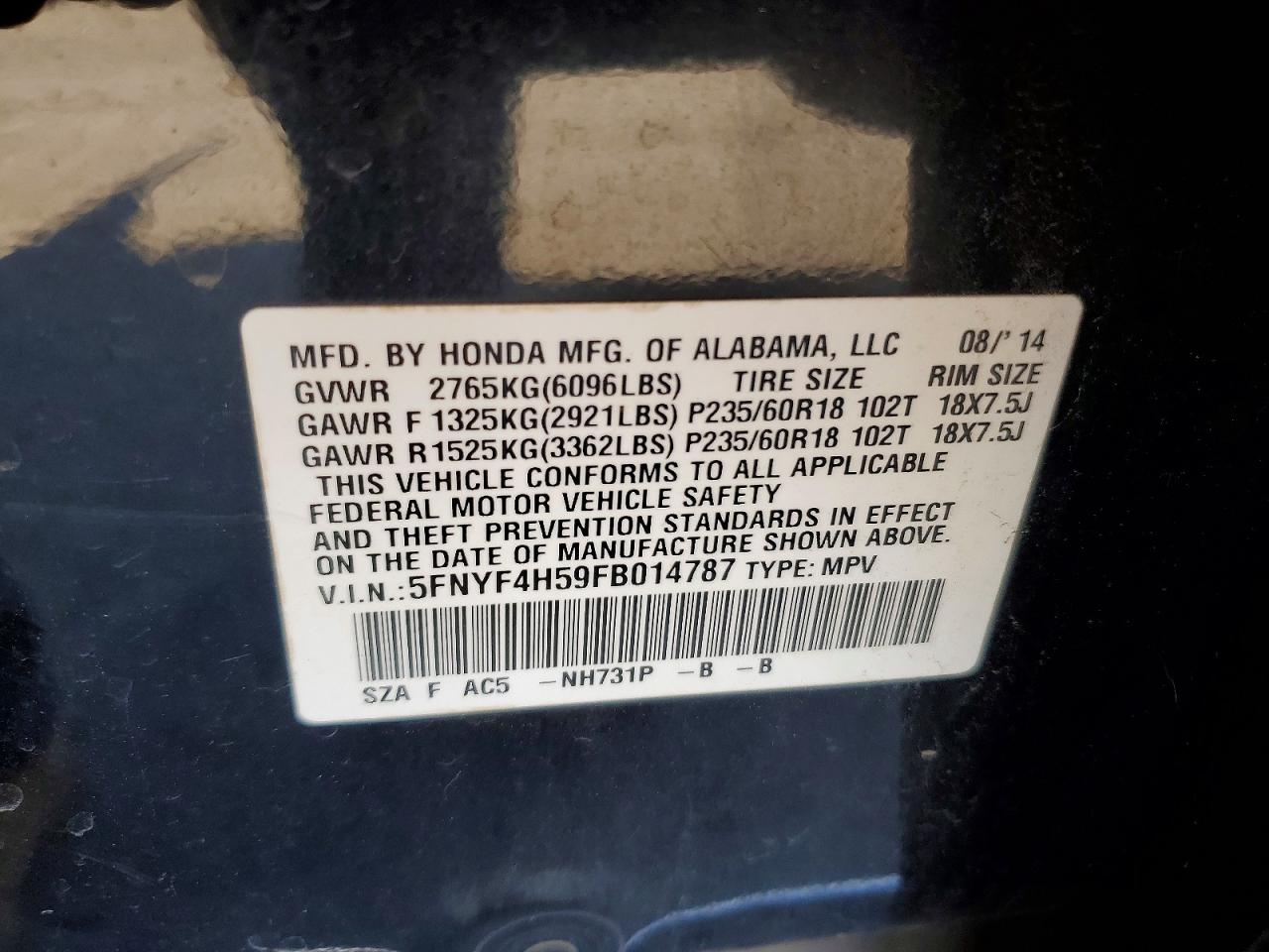 2015 Honda Pilot Exl Black vin: 5FNYF4H59FB014787