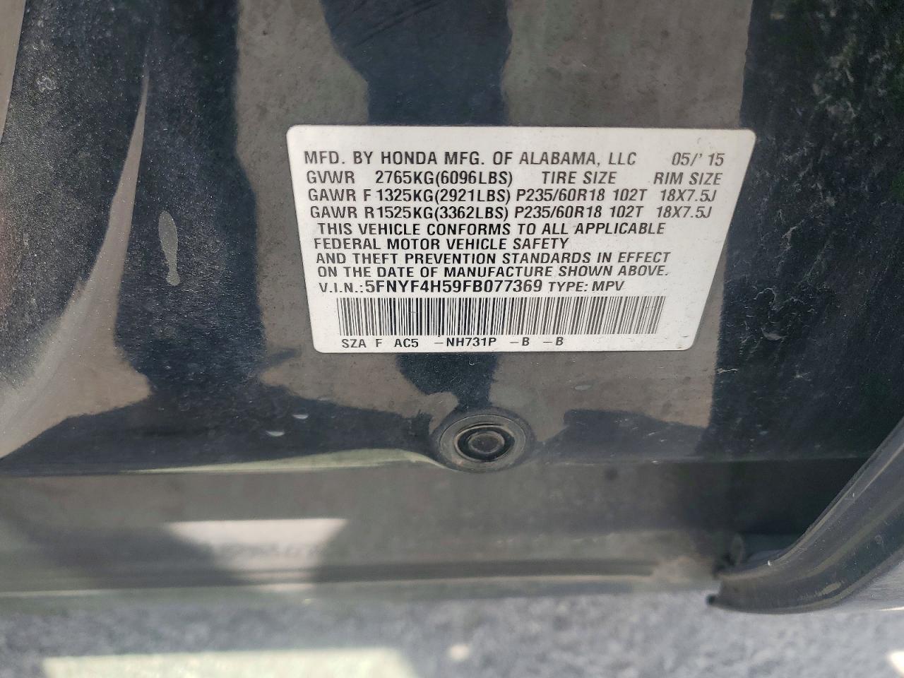 2015 Honda Pilot Exl Black vin: 5FNYF4H59FB077369