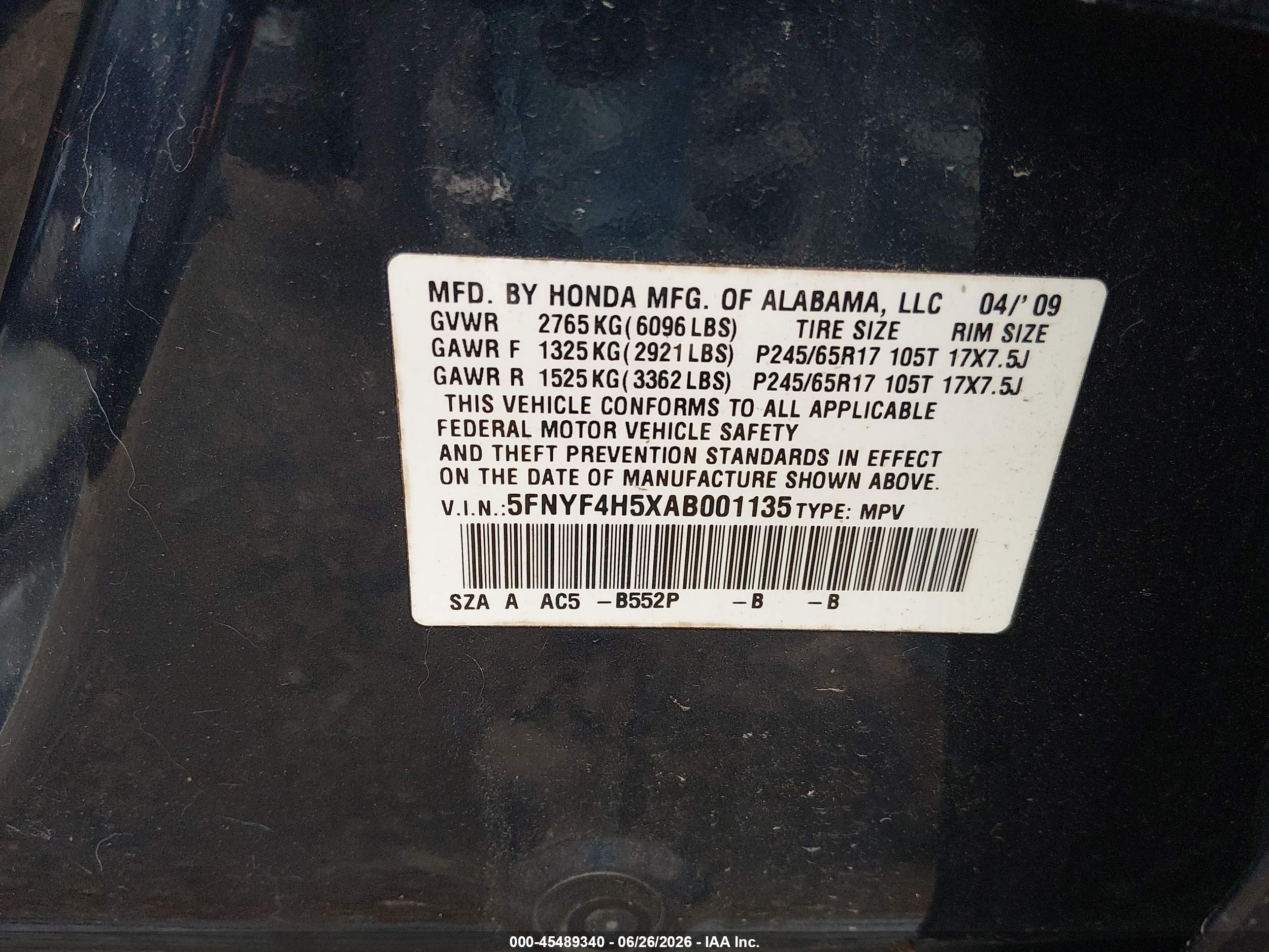 2010 Honda Pilot Ex-l Blue vin: 5FNYF4H5XAB001135