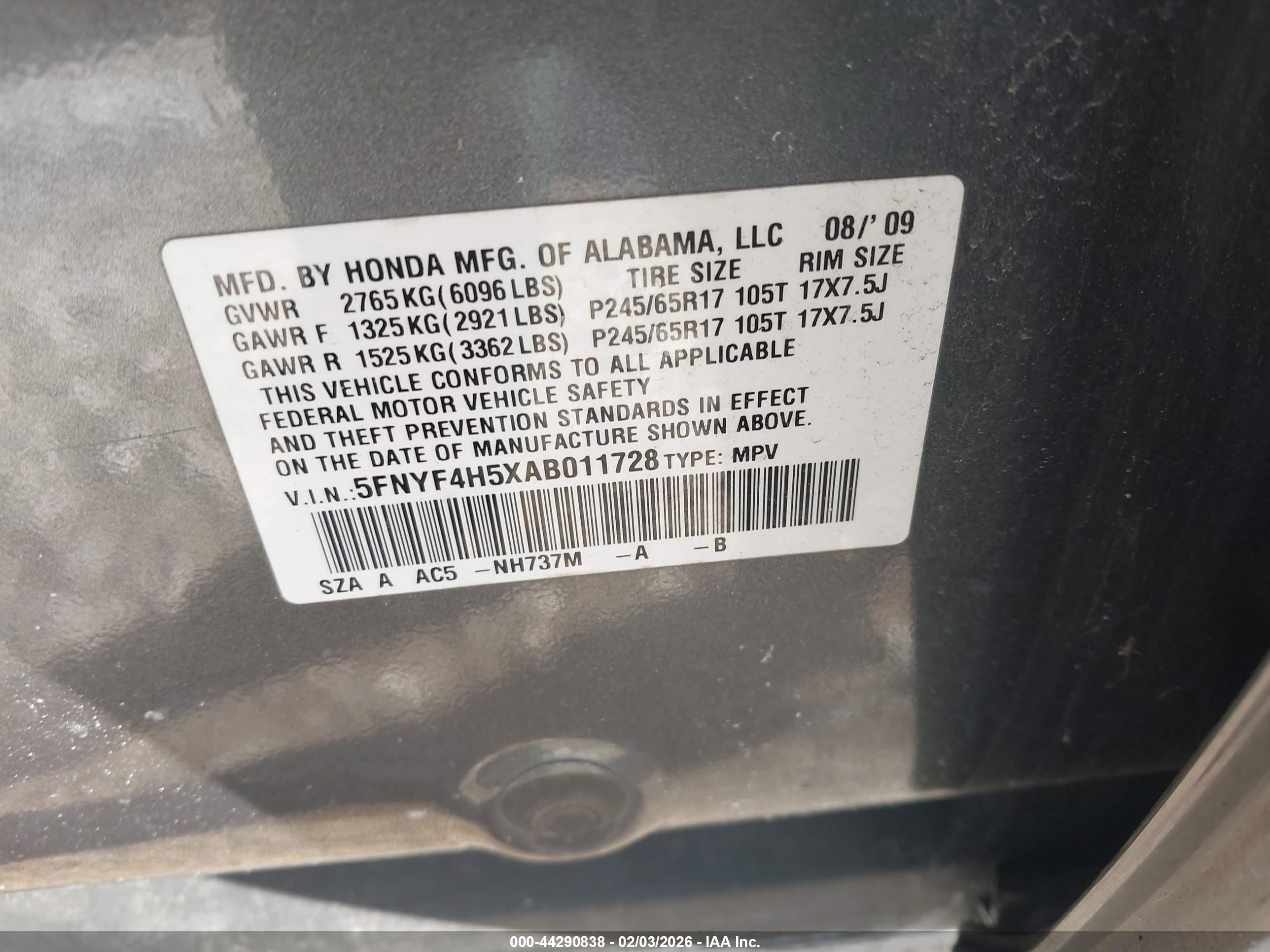 2010 Honda Pilot Ex-l Серый vin: 5FNYF4H5XAB011728