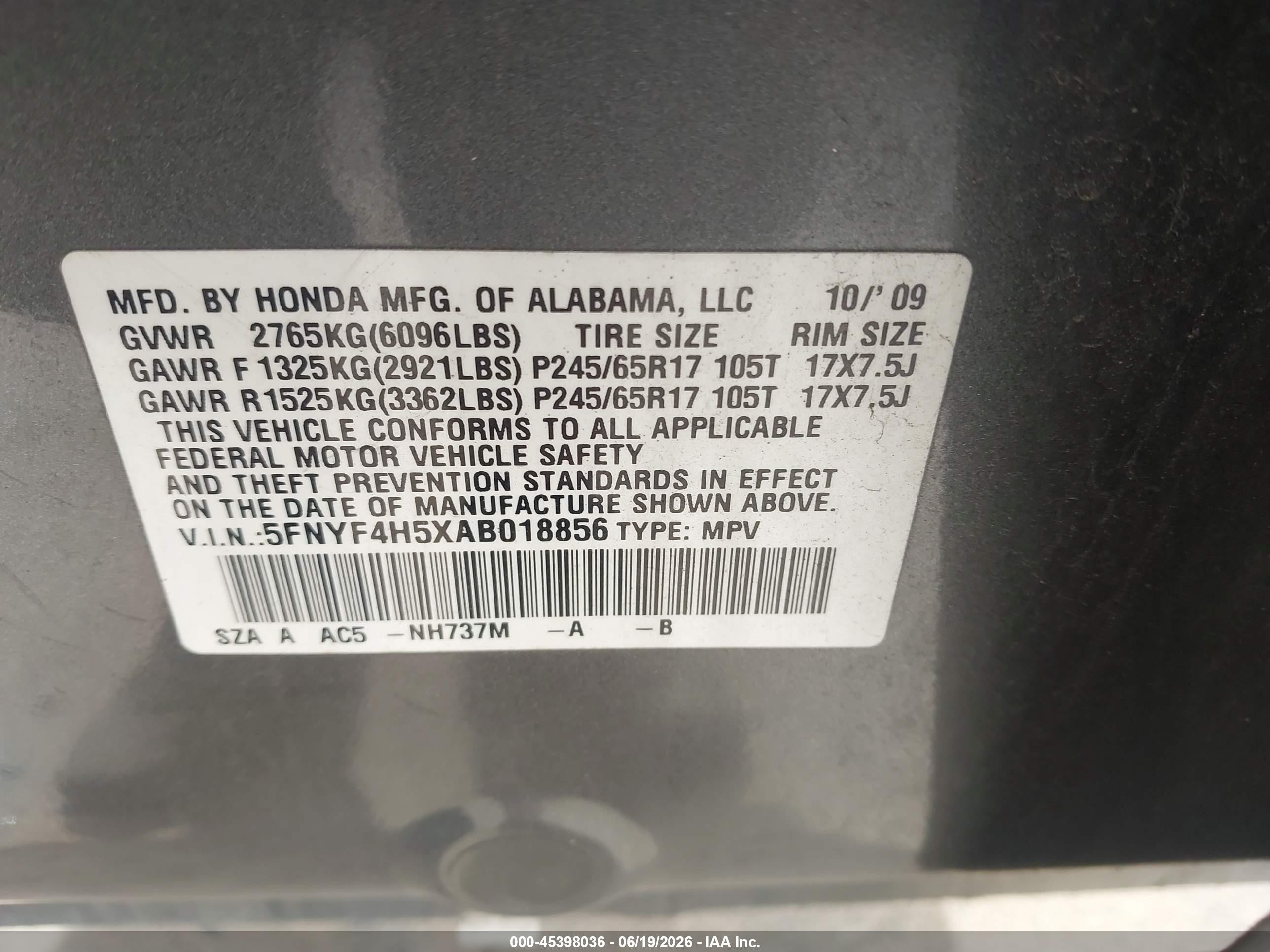 2010 Honda Pilot Ex-l Gray vin: 5FNYF4H5XAB018856