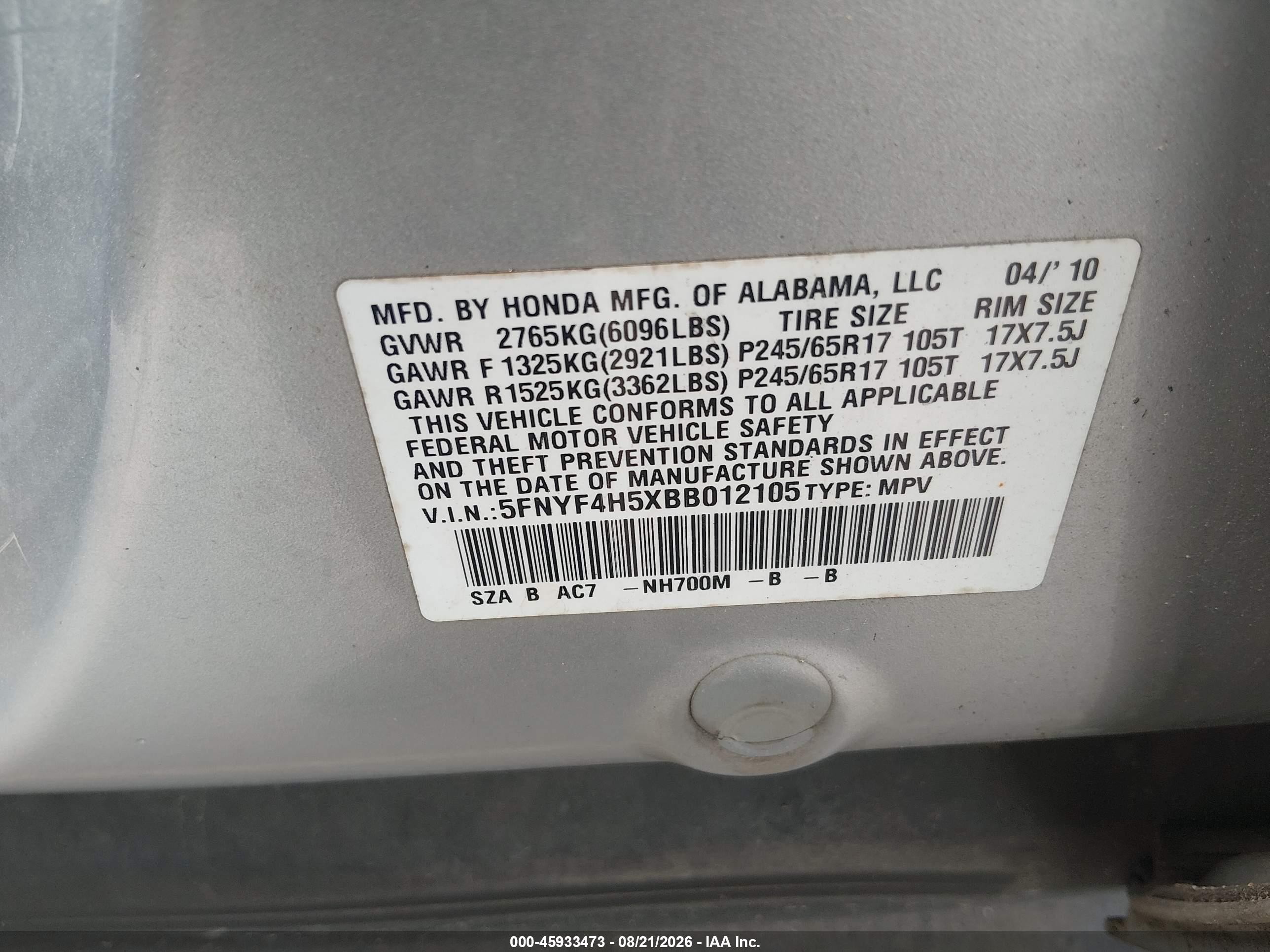 2011 Honda Pilot Ex-l Gray vin: 5FNYF4H5XBB012105