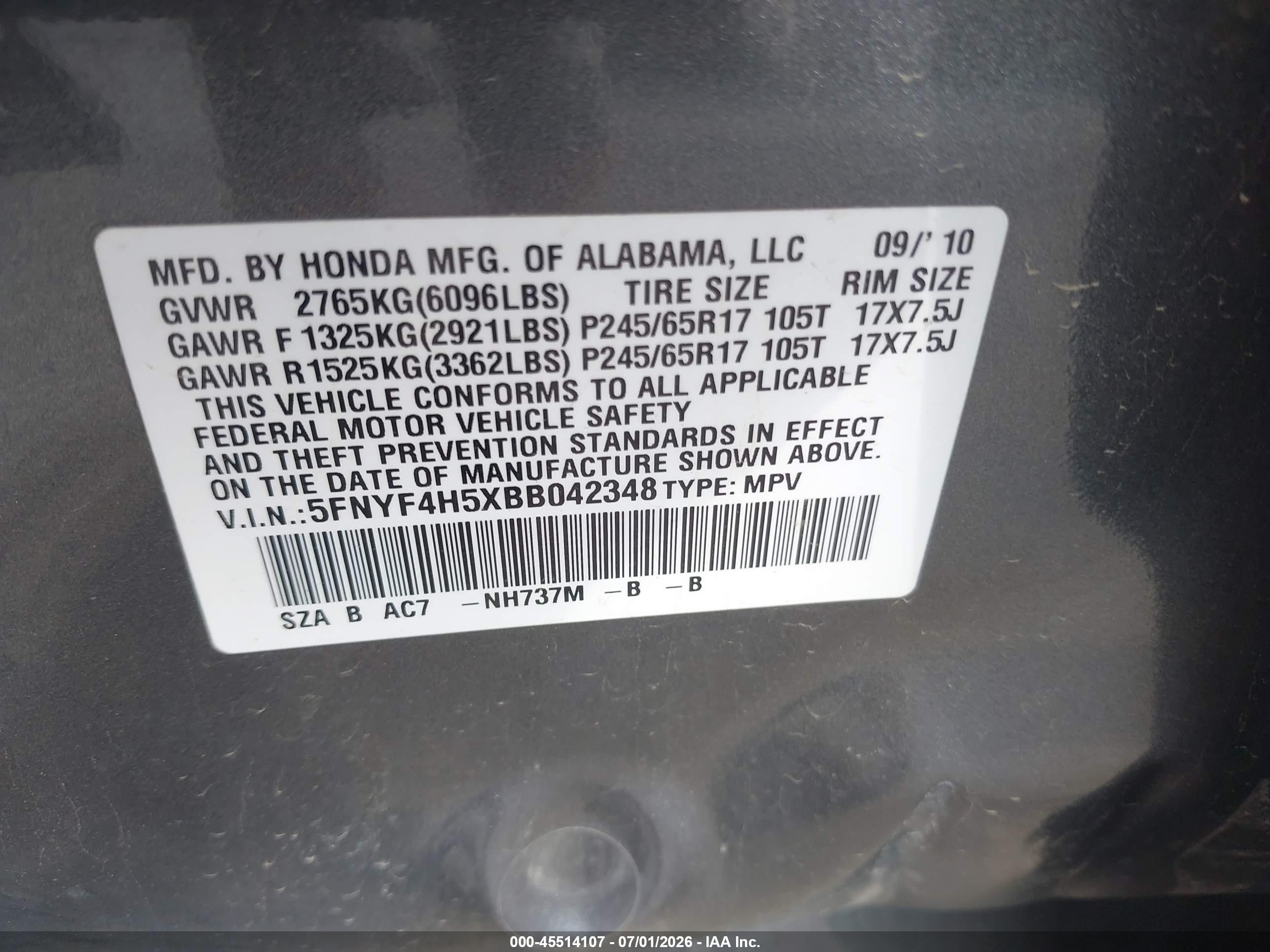 2011 Honda Pilot Ex-l Gray vin: 5FNYF4H5XBB042348