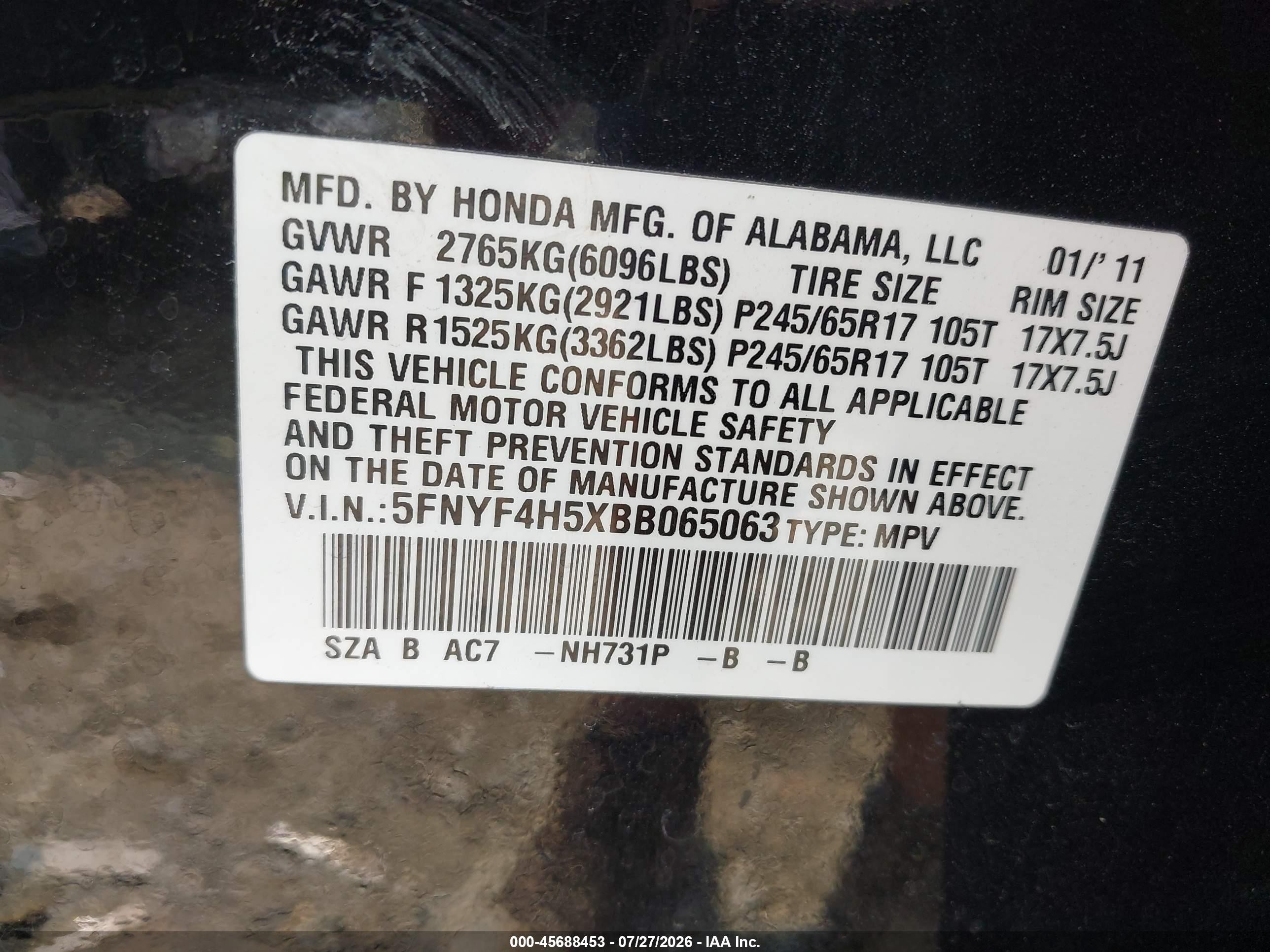 2011 Honda Pilot Ex-l Black vin: 5FNYF4H5XBB065063