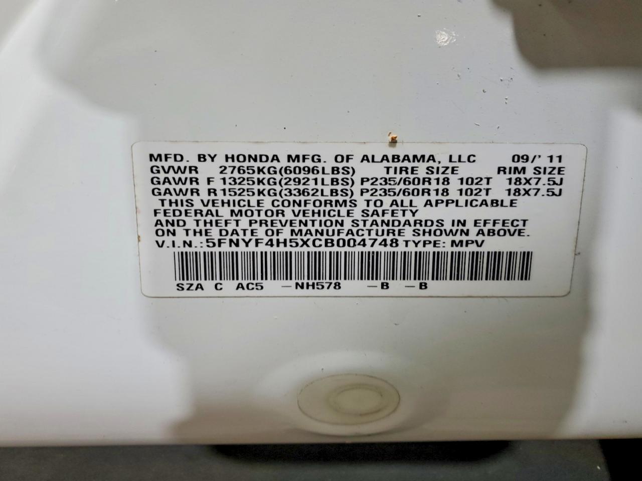2012 Honda Pilot Exl White vin: 5FNYF4H5XCB004748
