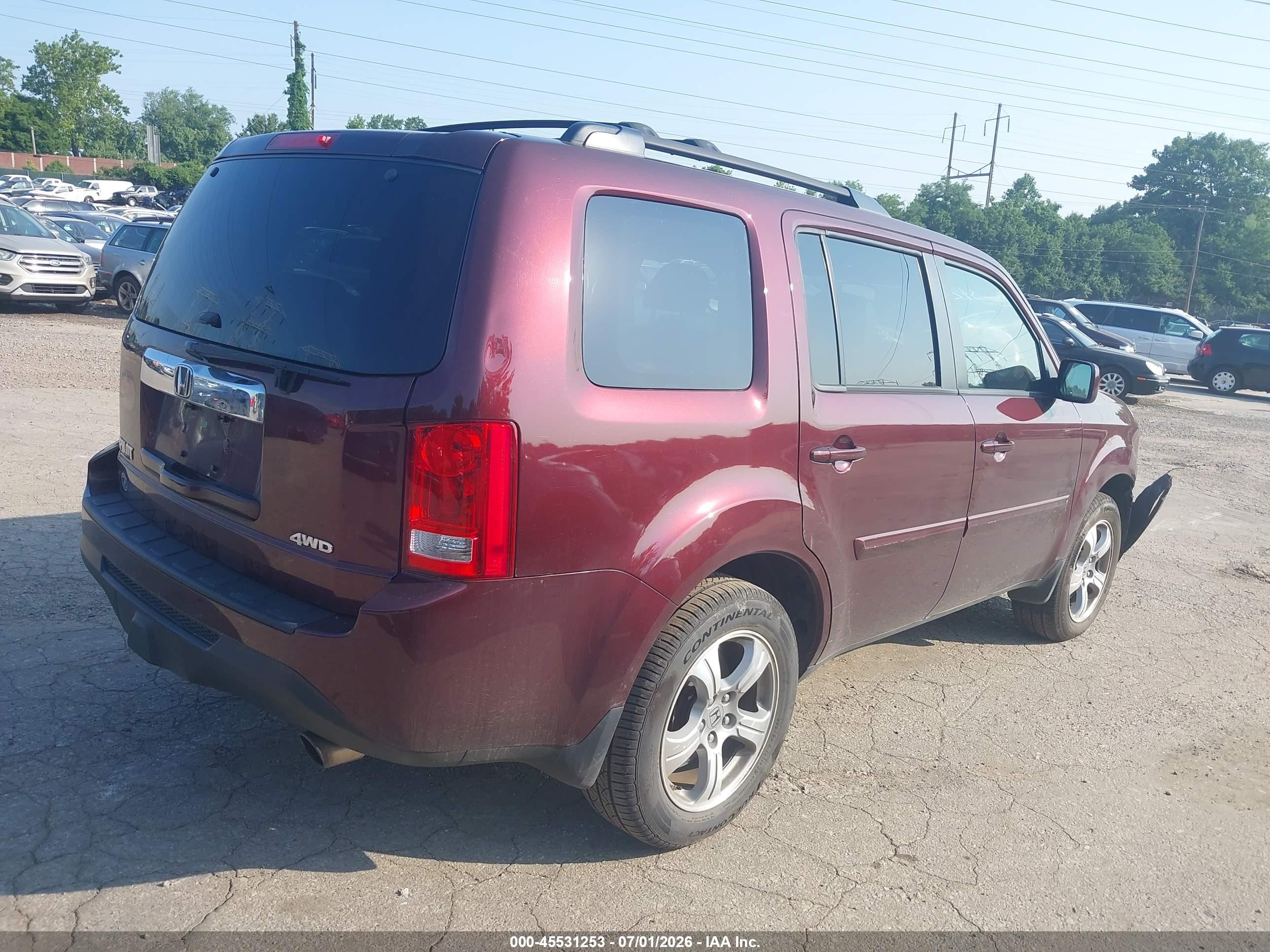 2012 Honda Pilot Ex-l Burgundy vin: 5FNYF4H5XCB041735