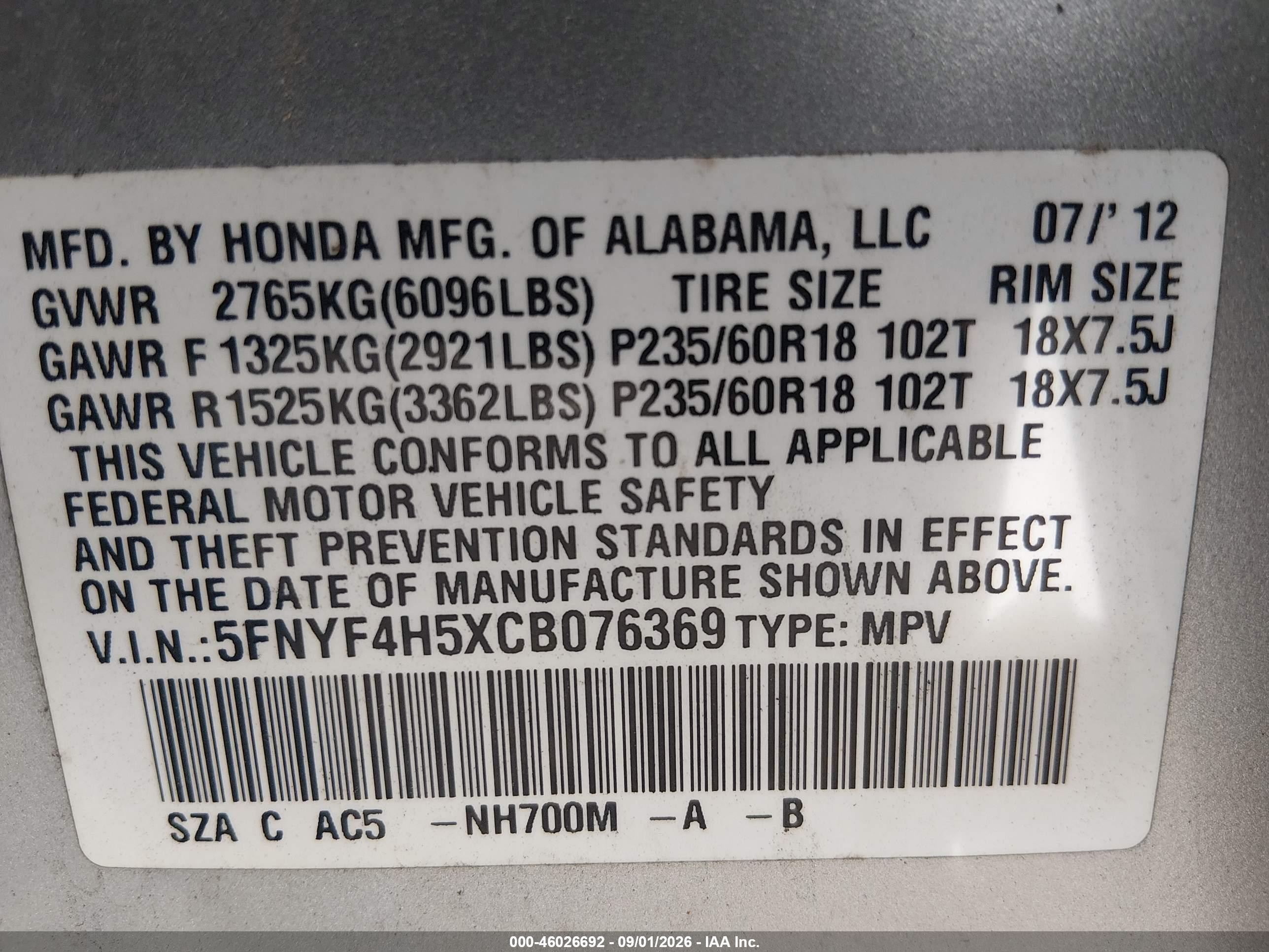 2012 Honda Pilot Ex-l Silver vin: 5FNYF4H5XCB076369