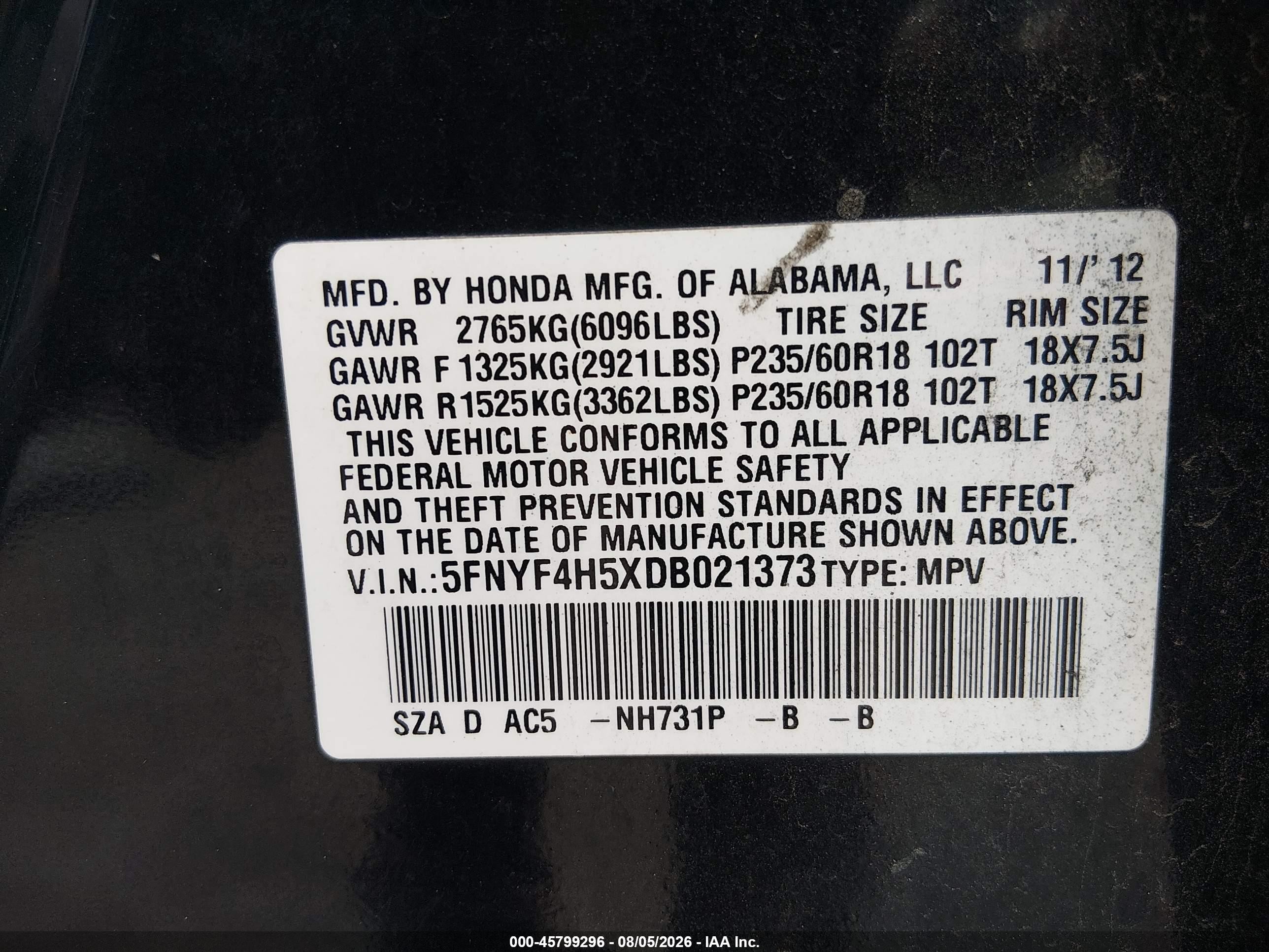 2013 Honda Pilot Ex-l Black vin: 5FNYF4H5XDB021373