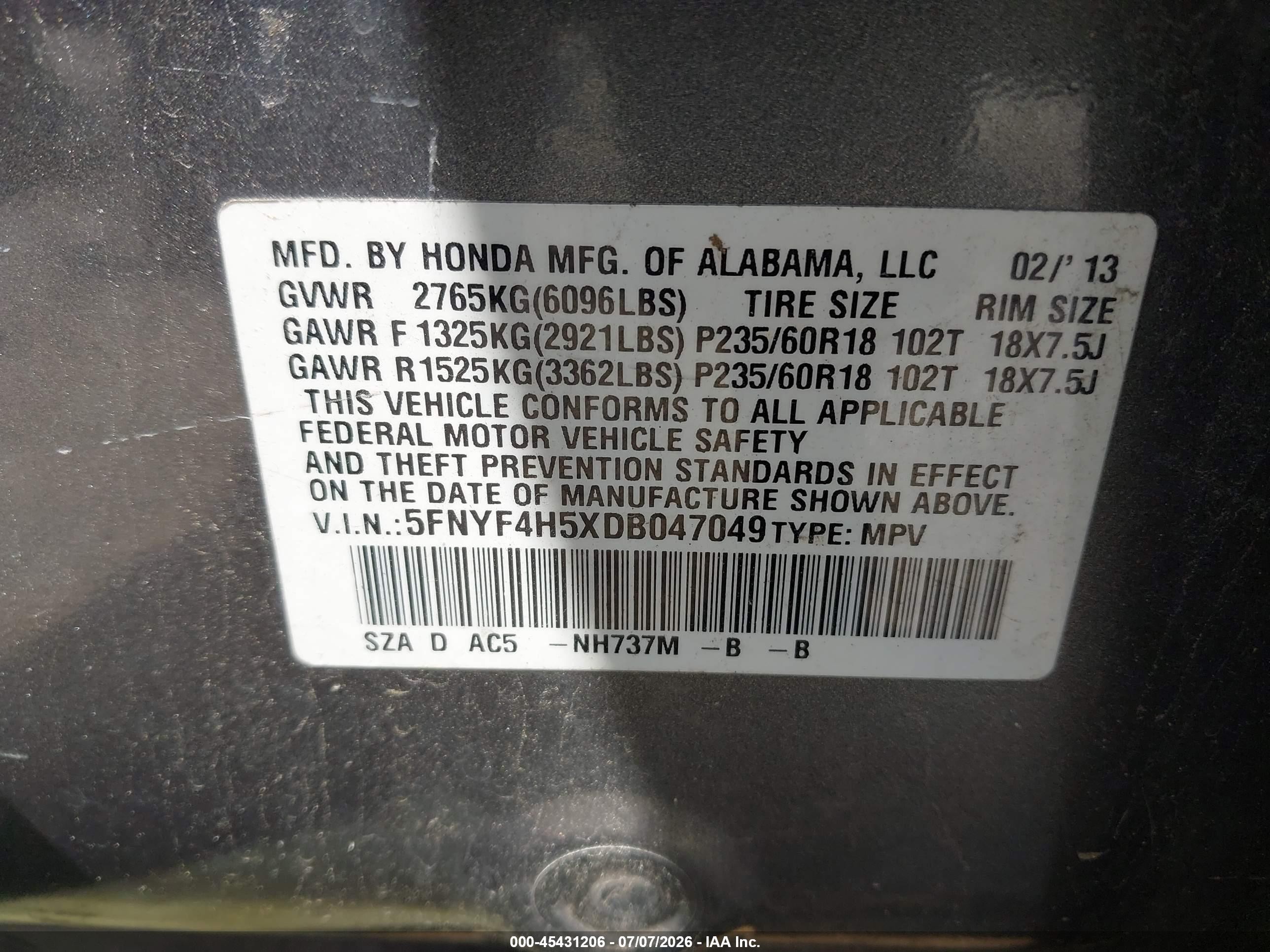 2013 Honda Pilot Ex-l Gray vin: 5FNYF4H5XDB047049