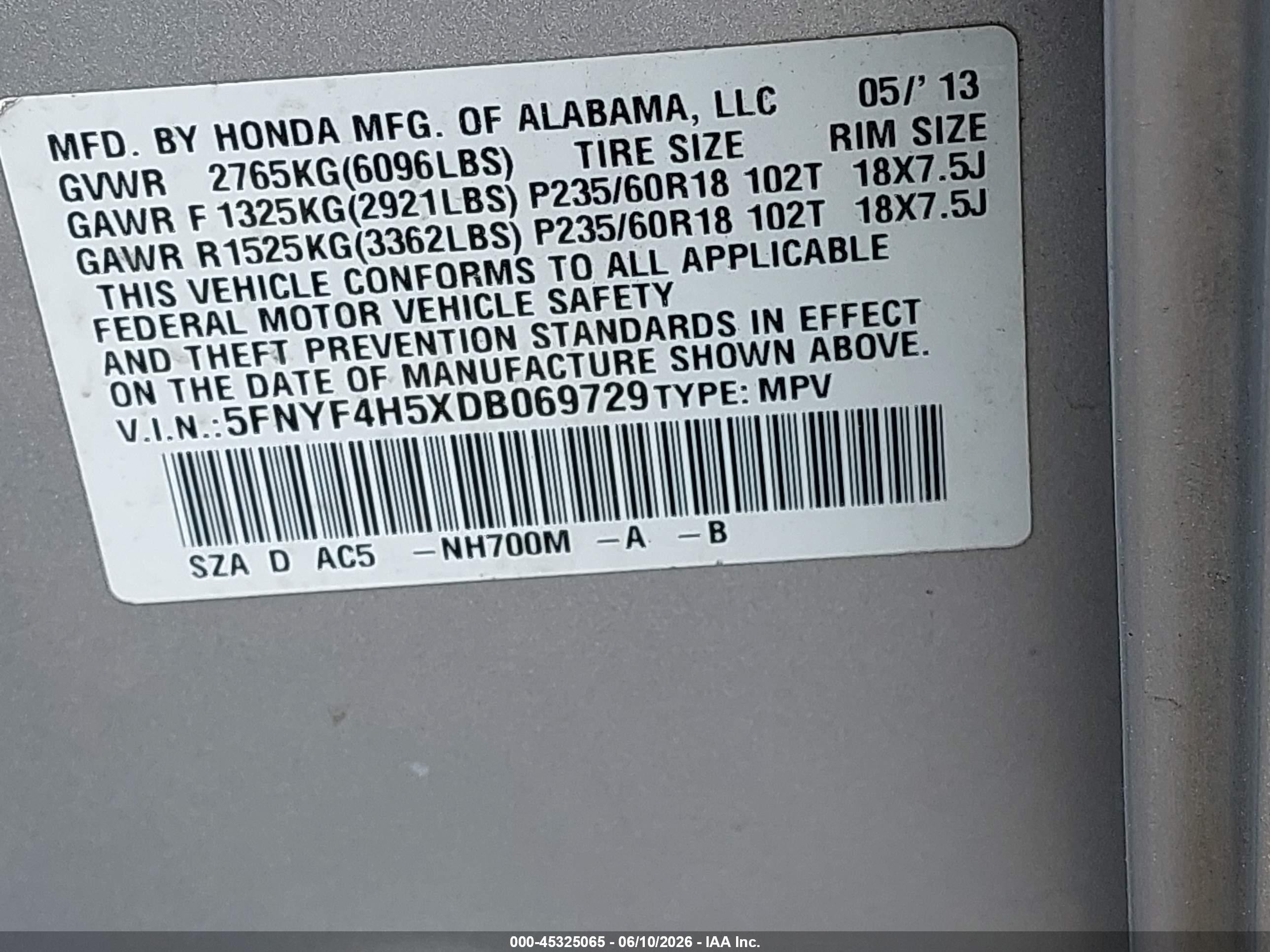 2013 Honda Pilot Ex-l Серебряный vin: 5FNYF4H5XDB069729