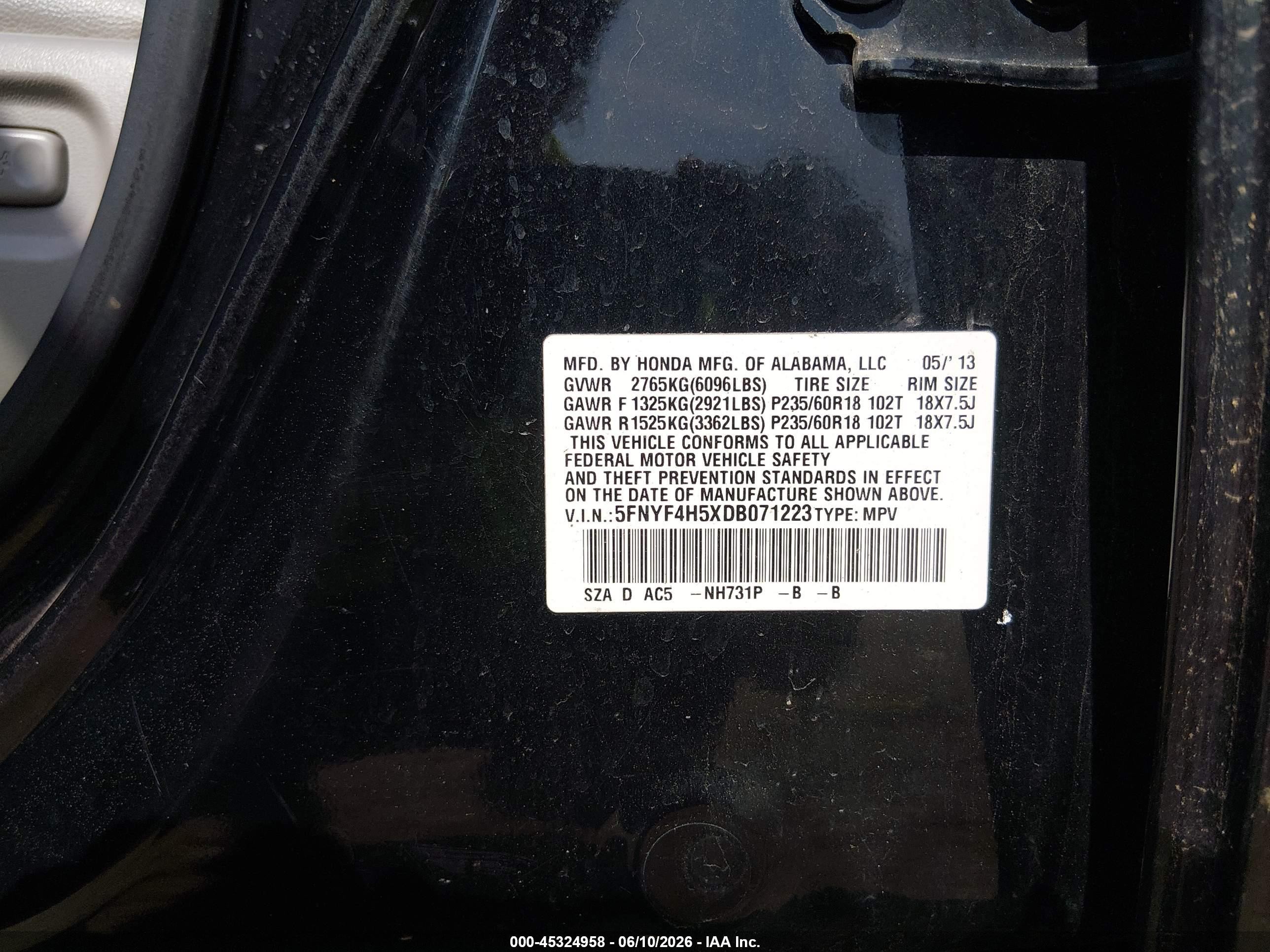 2013 Honda Pilot Ex-l Черный vin: 5FNYF4H5XDB071223