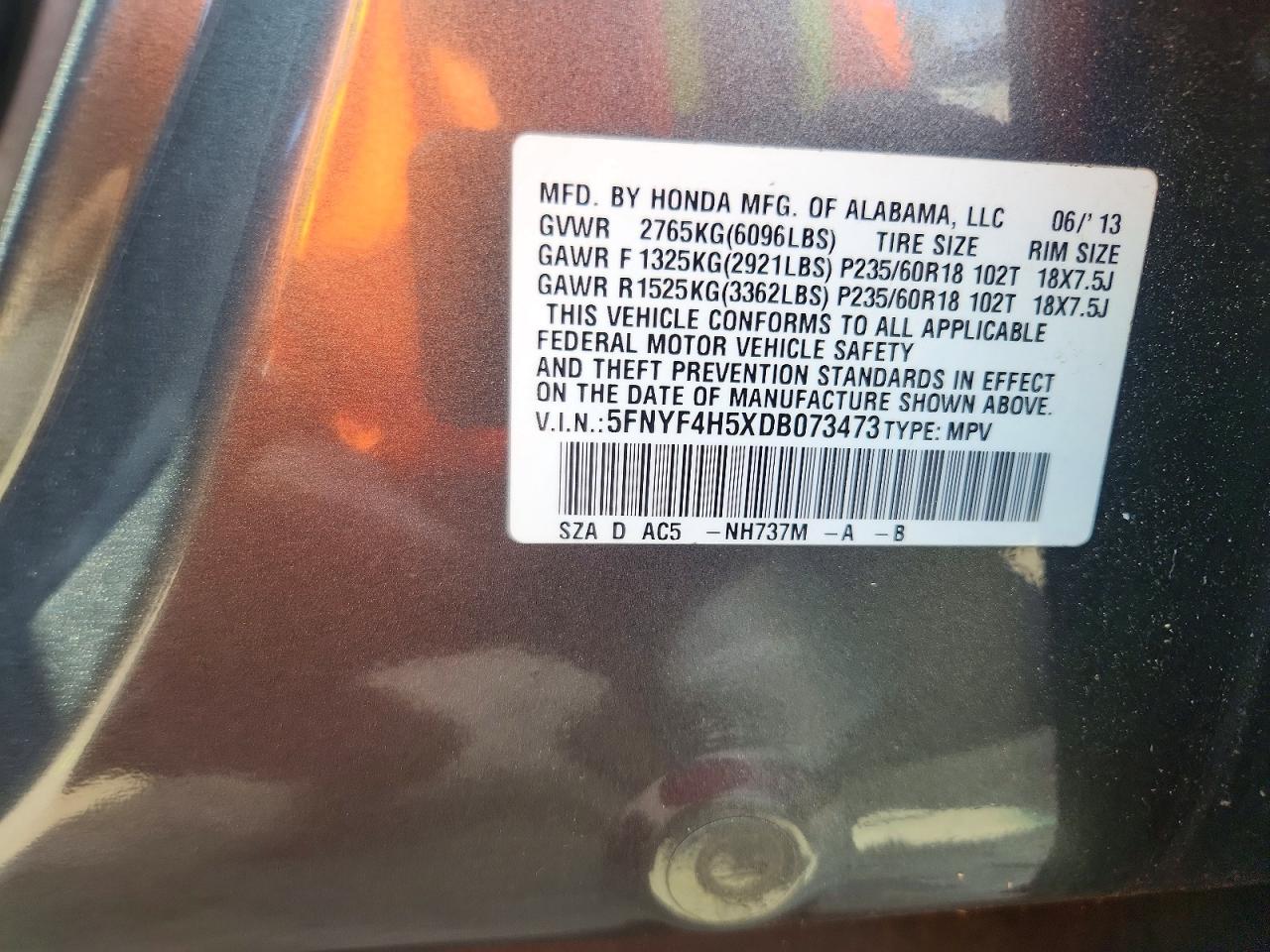2013 Honda Pilot Exl Gray vin: 5FNYF4H5XDB073473