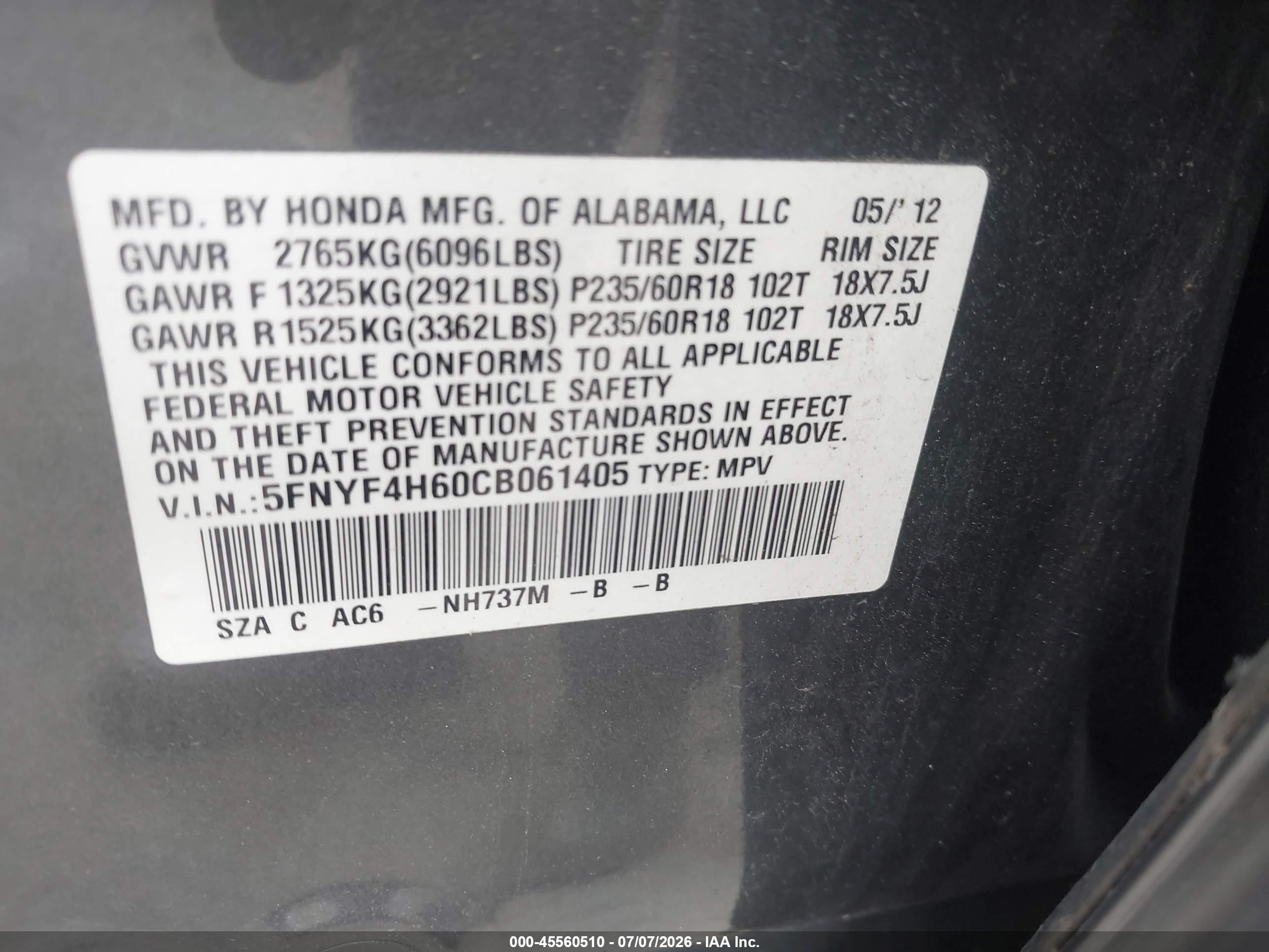 2012 Honda Pilot Ex-l Gray vin: 5FNYF4H60CB061405