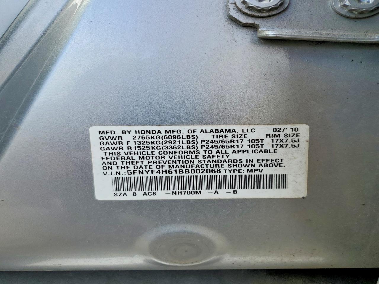 2011 Honda Pilot Exl Серебряный vin: 5FNYF4H61BB002068