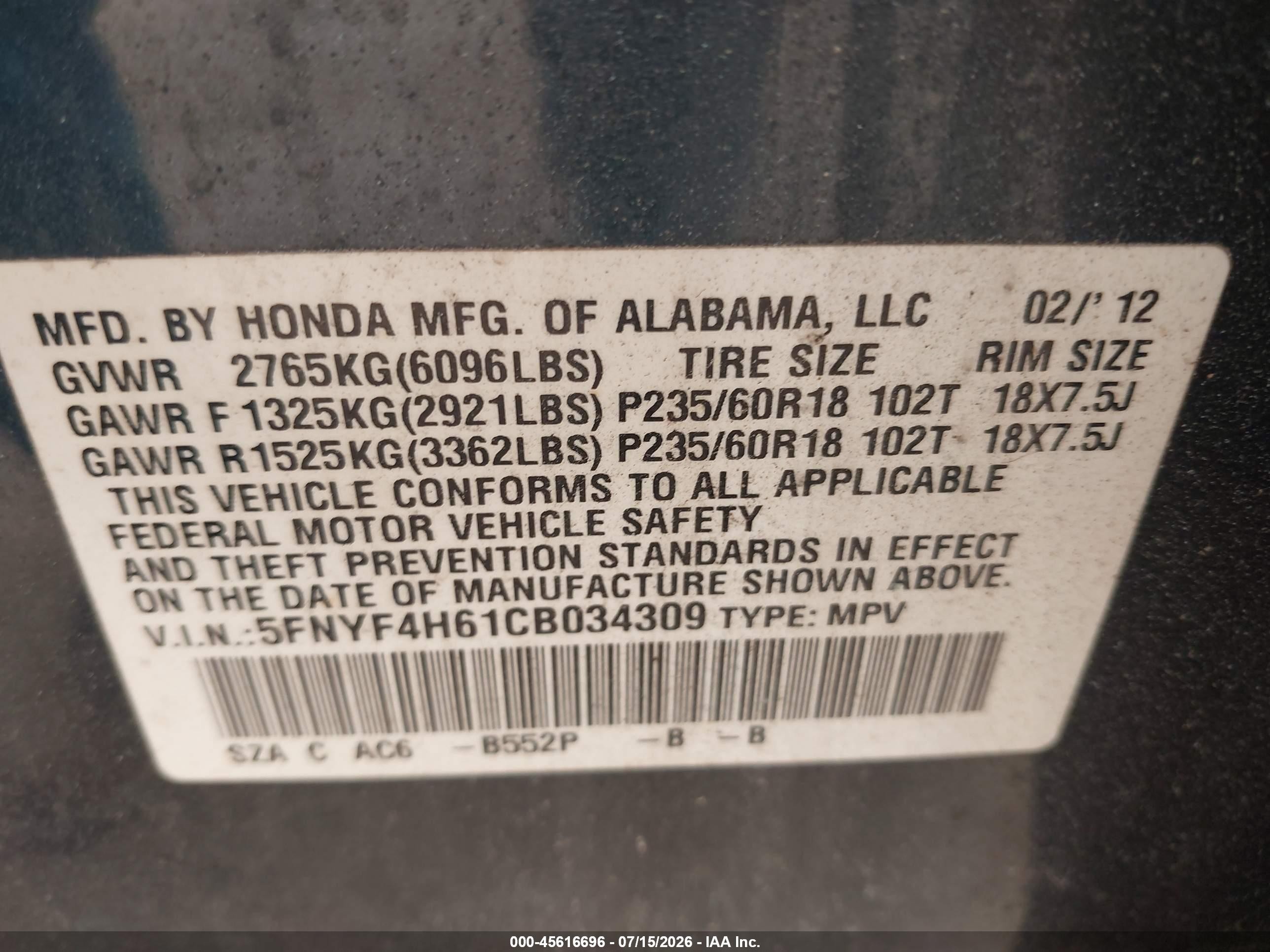 2012 Honda Pilot Ex-l Black vin: 5FNYF4H61CB034309