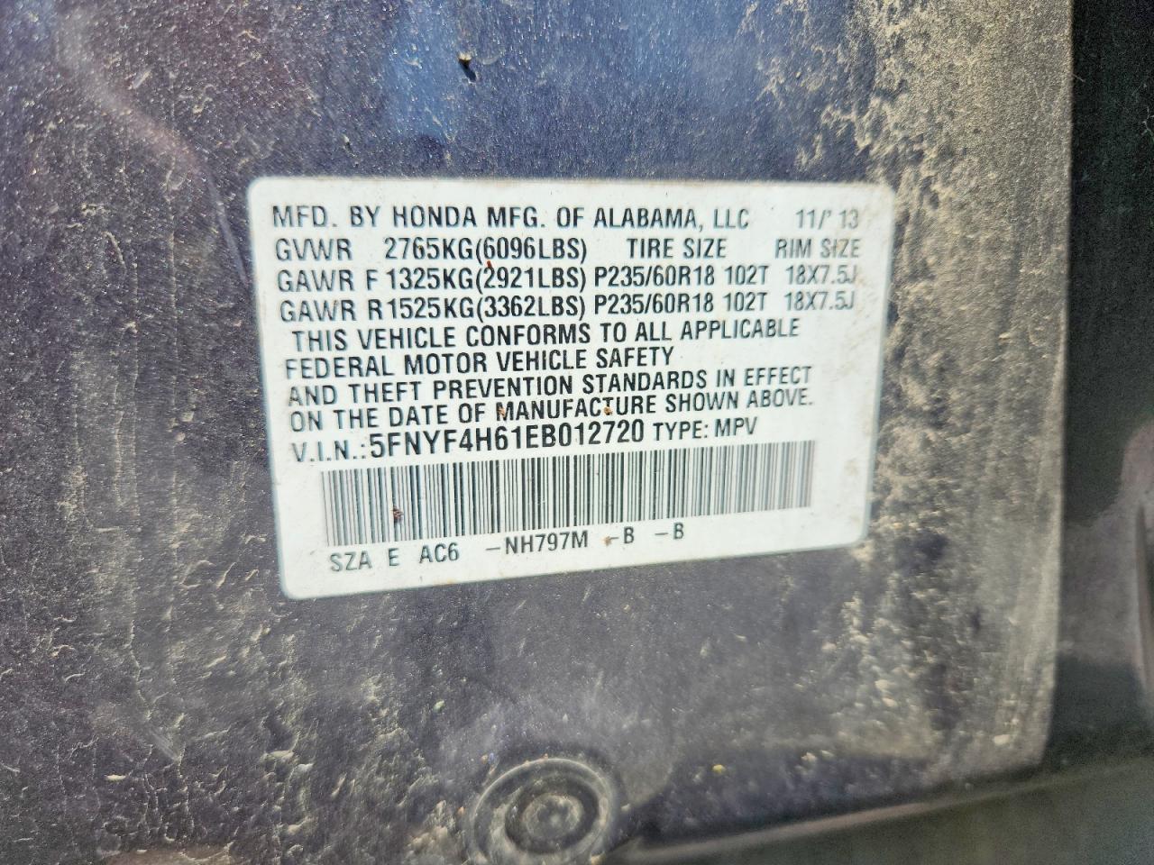 2014 Honda Pilot Exl Charcoal vin: 5FNYF4H61EB012720