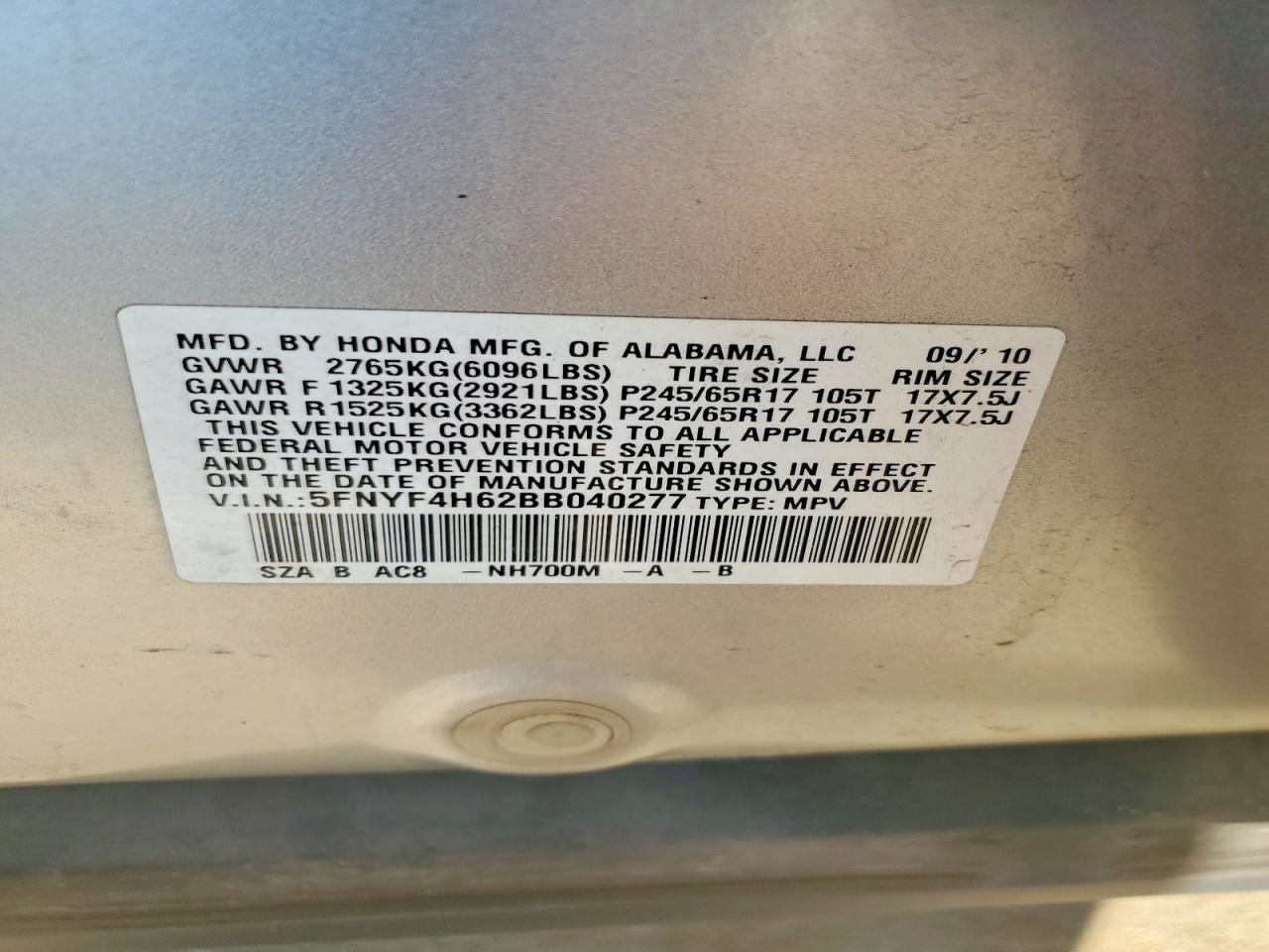 2011 Honda Pilot Exl Silver vin: 5FNYF4H62BB040277