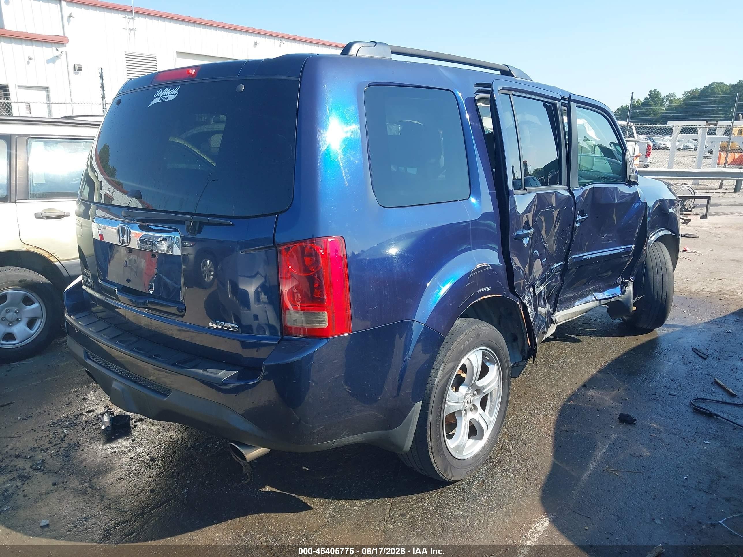 2014 Honda Pilot Ex-l Blue vin: 5FNYF4H62EB005503