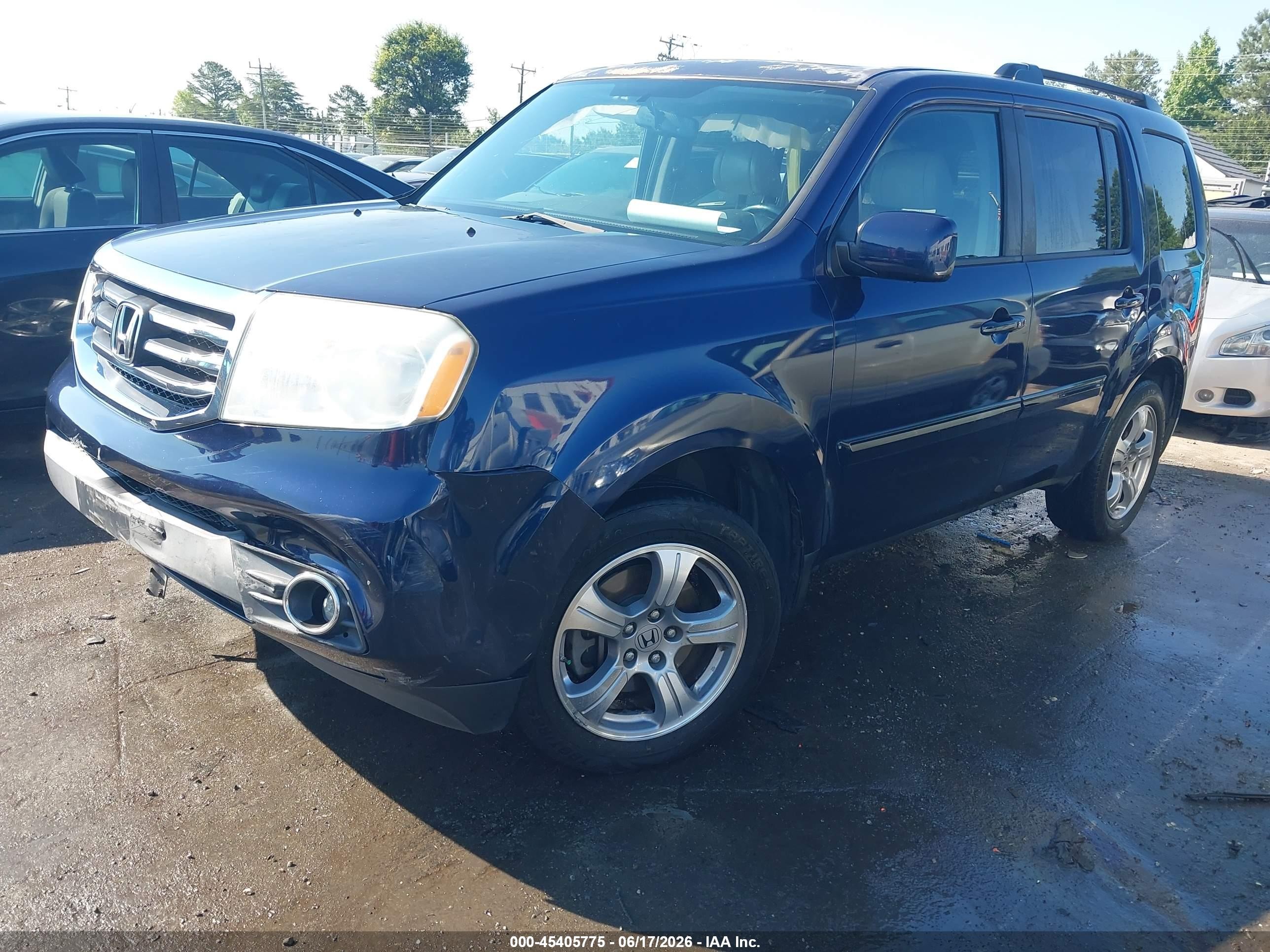 2014 Honda Pilot Ex-l Blue vin: 5FNYF4H62EB005503