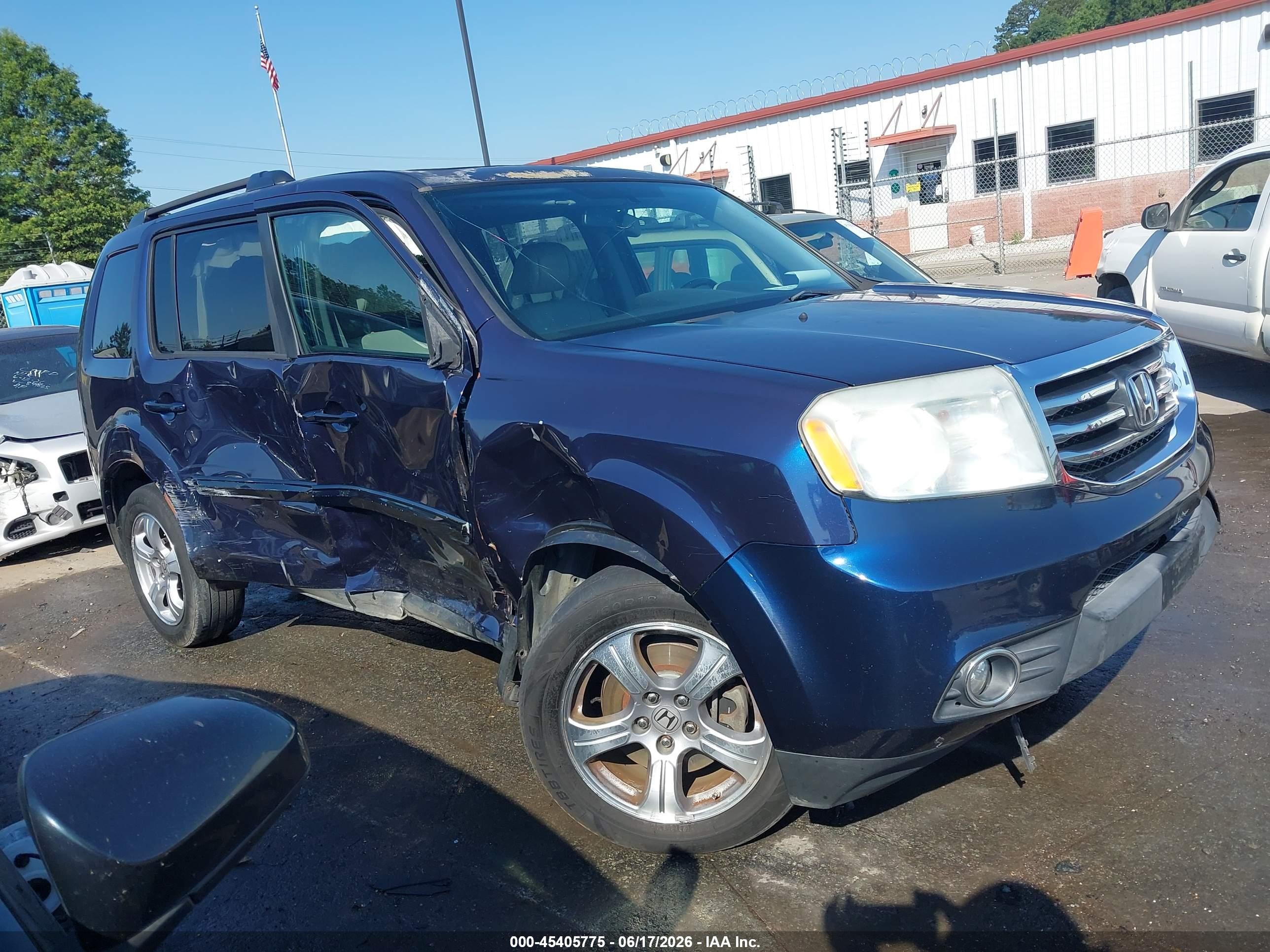 2014 Honda Pilot Ex-l Blue vin: 5FNYF4H62EB005503
