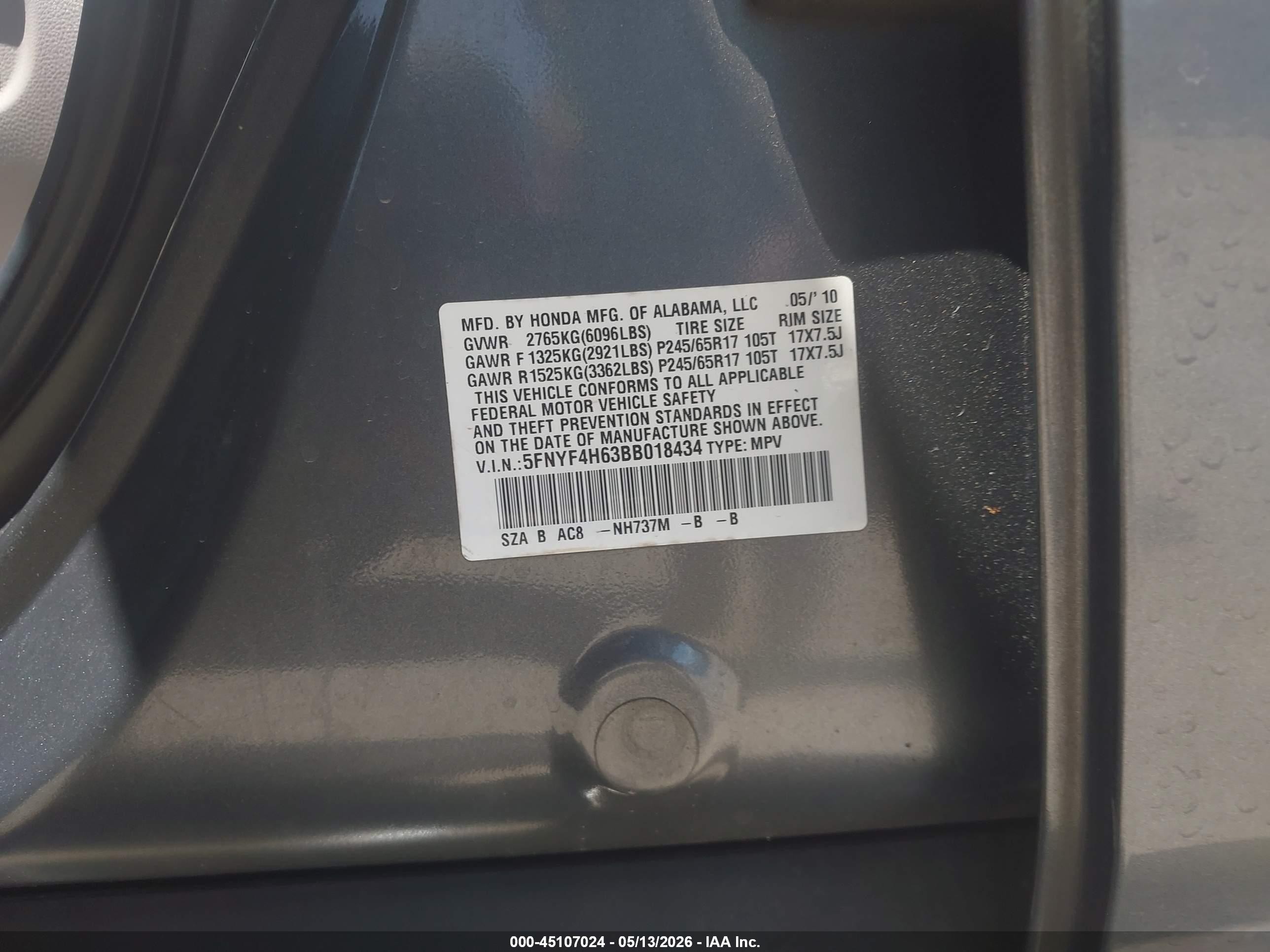 2011 Honda Pilot Ex-l Gray vin: 5FNYF4H63BB018434