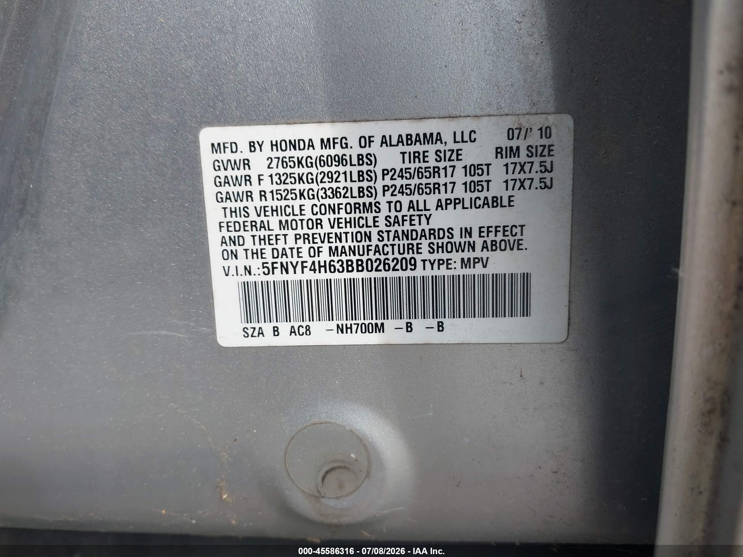 2011 Honda Pilot Ex-l Серебряный vin: 5FNYF4H63BB026209
