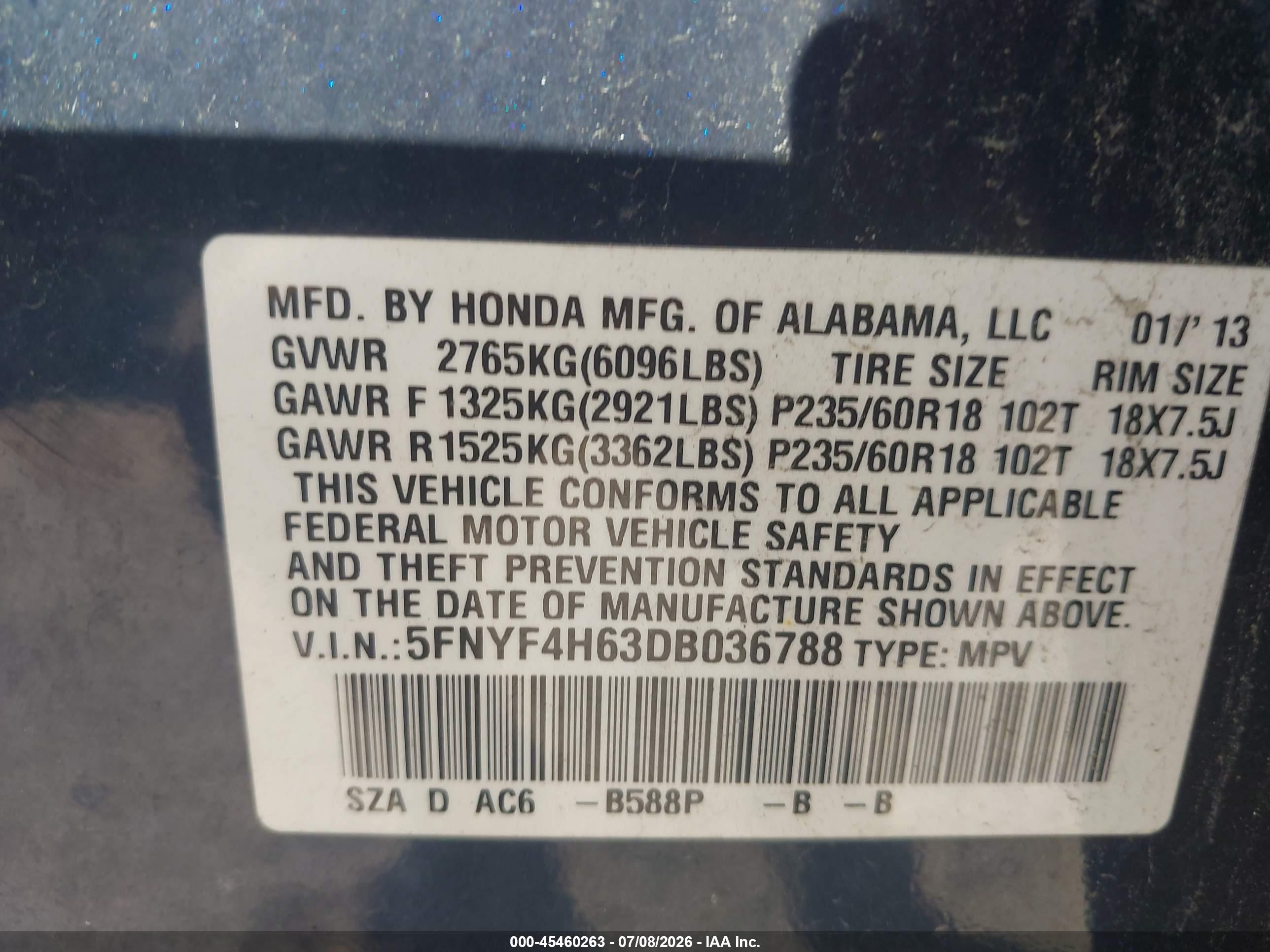 2013 Honda Pilot Ex-l Dark Blue vin: 5FNYF4H63DB036788