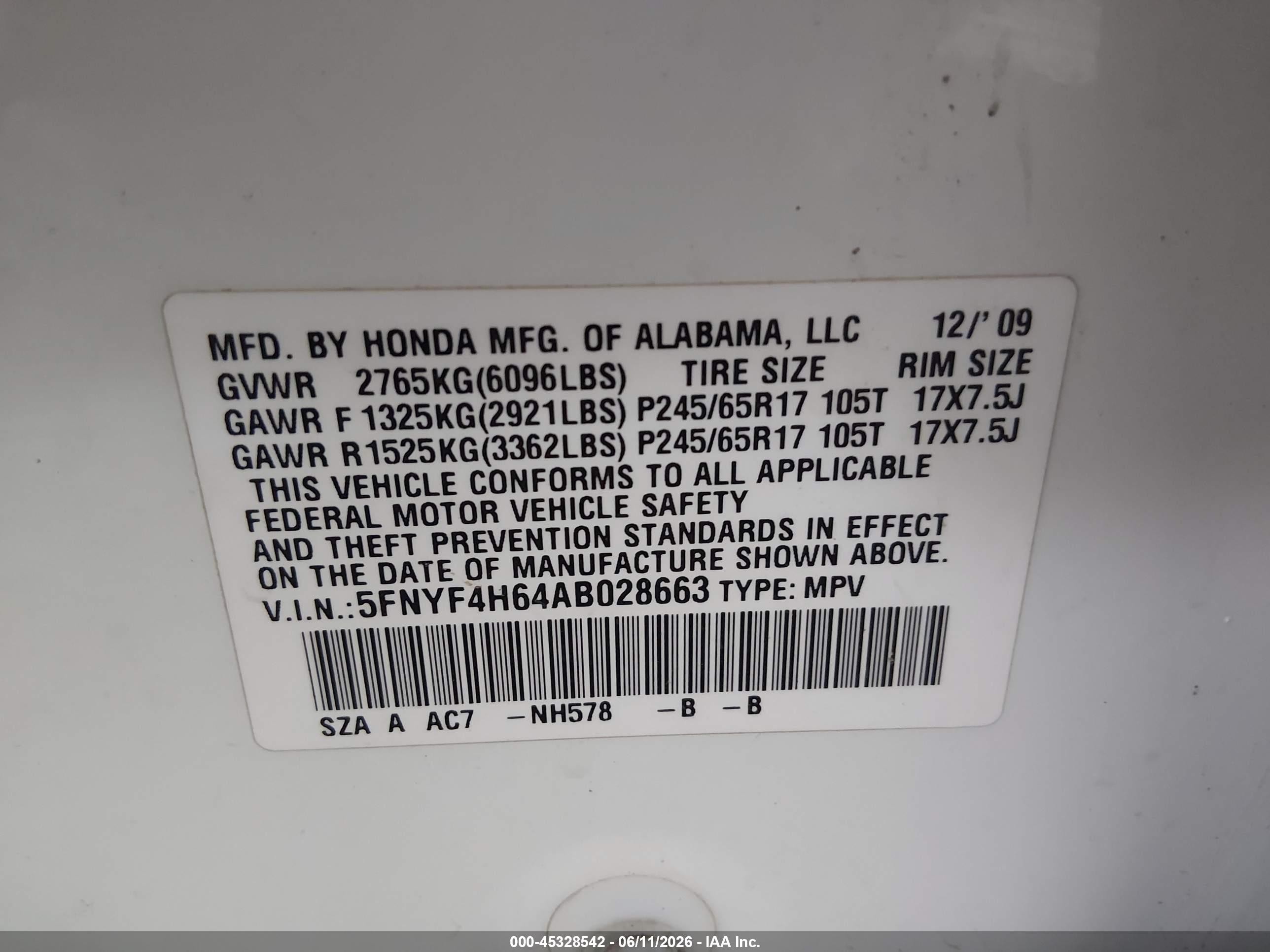2010 Honda Pilot Ex-l White vin: 5FNYF4H64AB028663