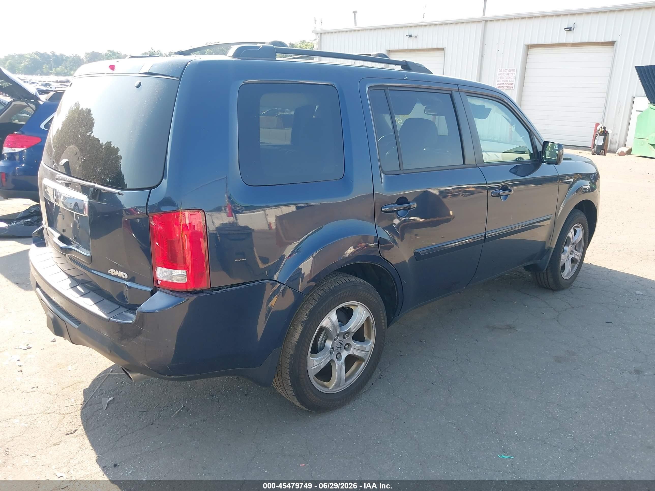2012 Honda Pilot Ex-l Blue vin: 5FNYF4H64CB075839