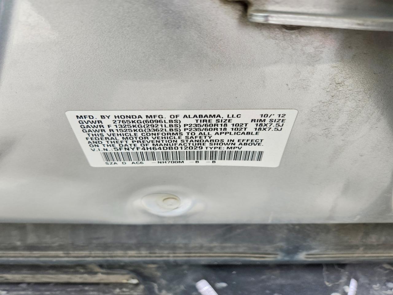 2013 Honda Pilot Exl Silver vin: 5FNYF4H64DB012029
