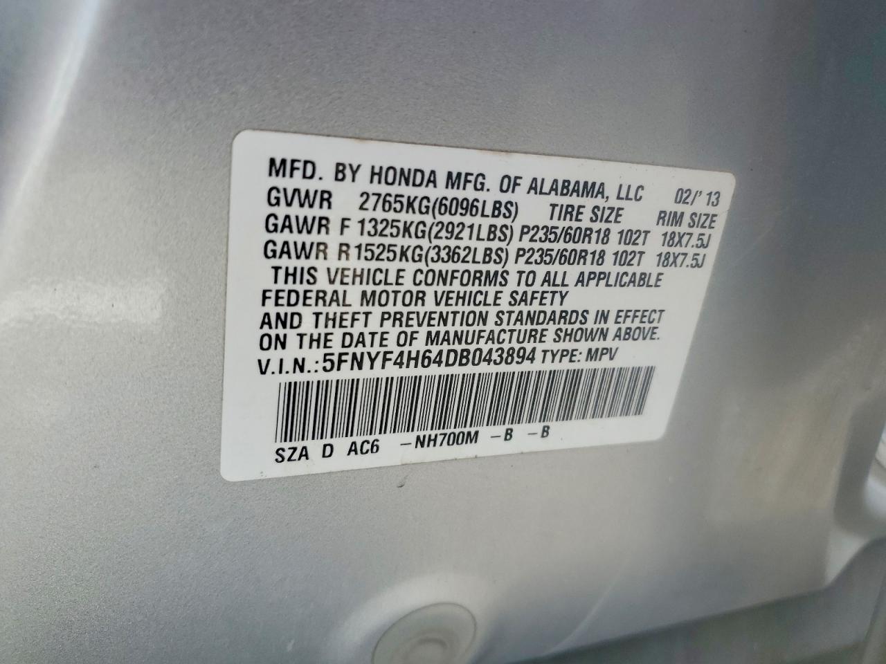 2013 Honda Pilot Exl Silver vin: 5FNYF4H64DB043894