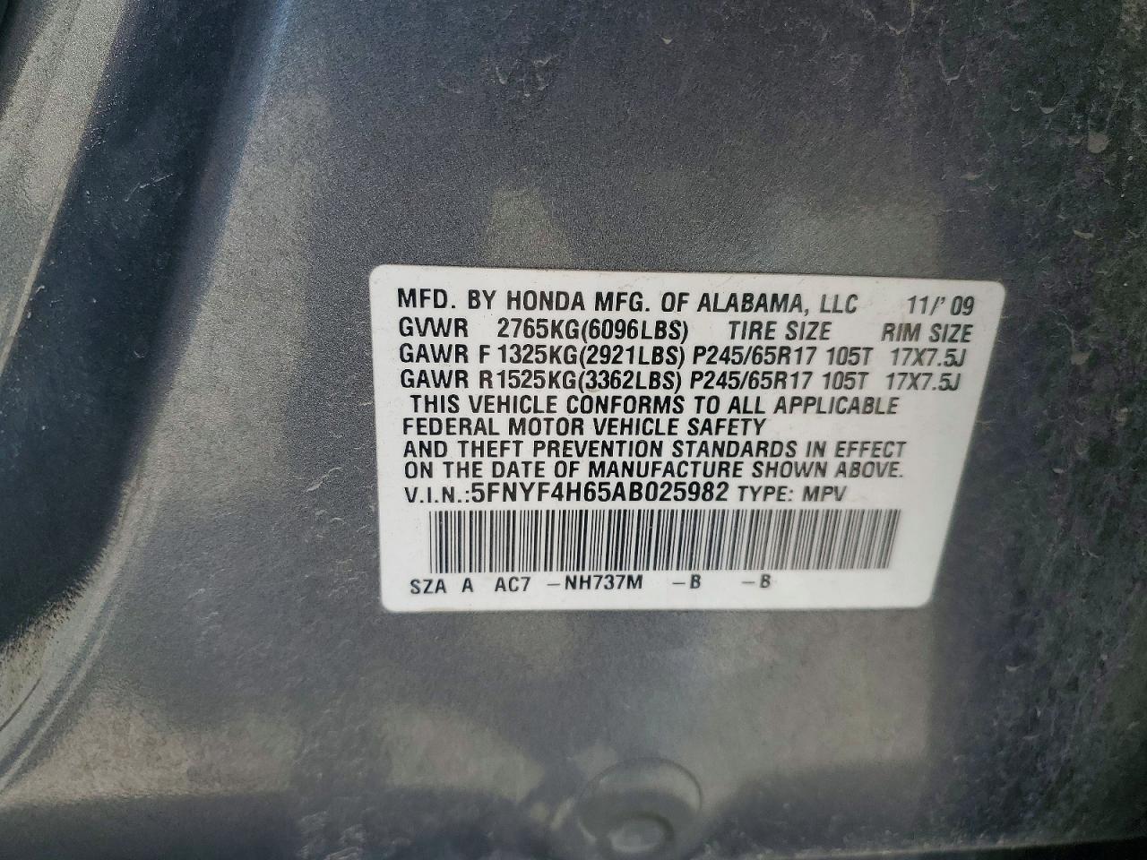 2010 Honda Pilot Exl Gray vin: 5FNYF4H65AB025982