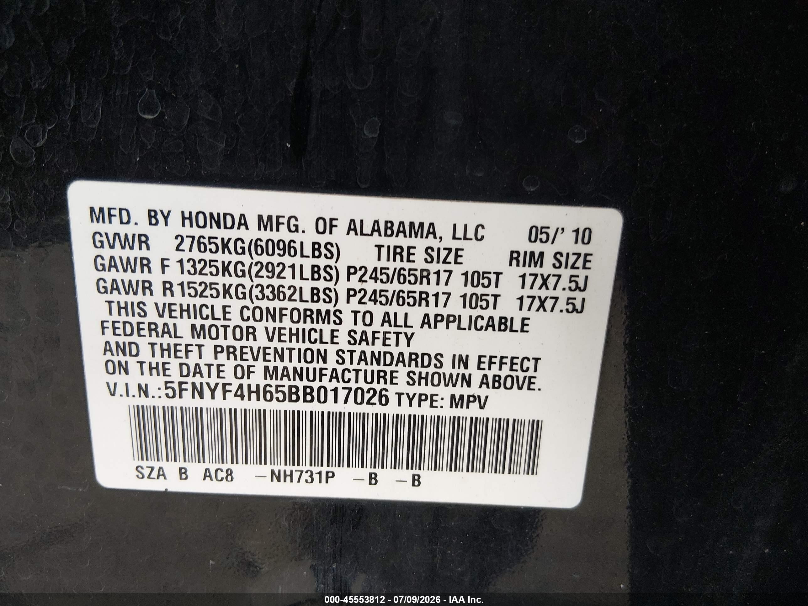 2011 Honda Pilot Ex-l Black vin: 5FNYF4H65BB017026