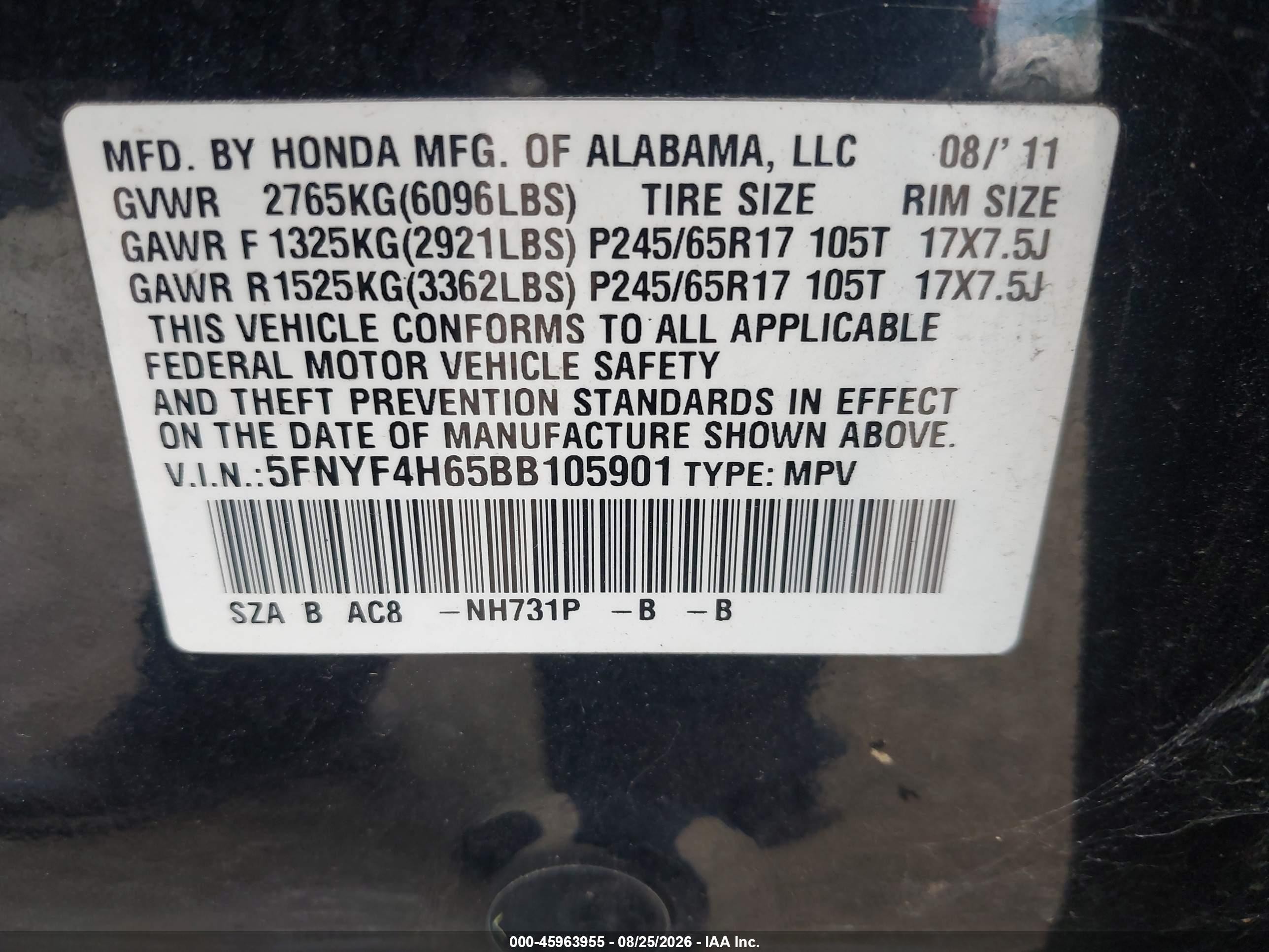 2011 Honda Pilot Ex-l Black vin: 5FNYF4H65BB105901