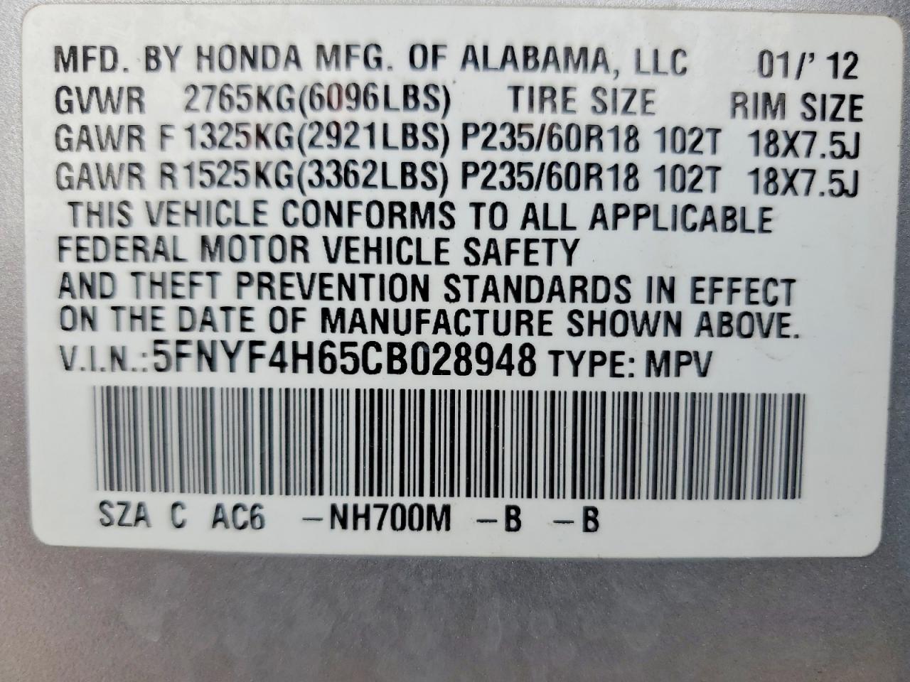 2012 Honda Pilot Exl Silver vin: 5FNYF4H65CB028948