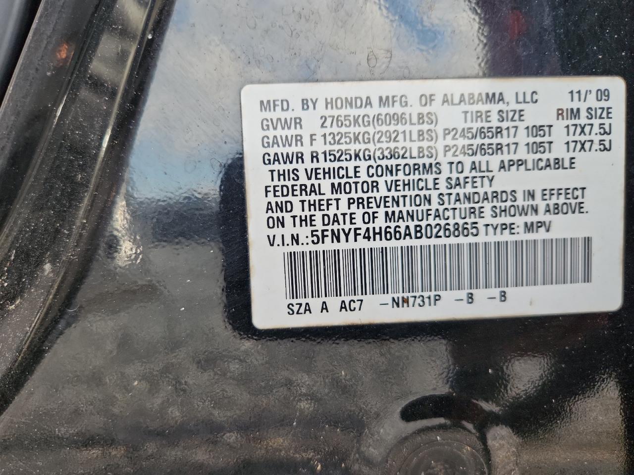2010 Honda Pilot Exl Black vin: 5FNYF4H66AB026865