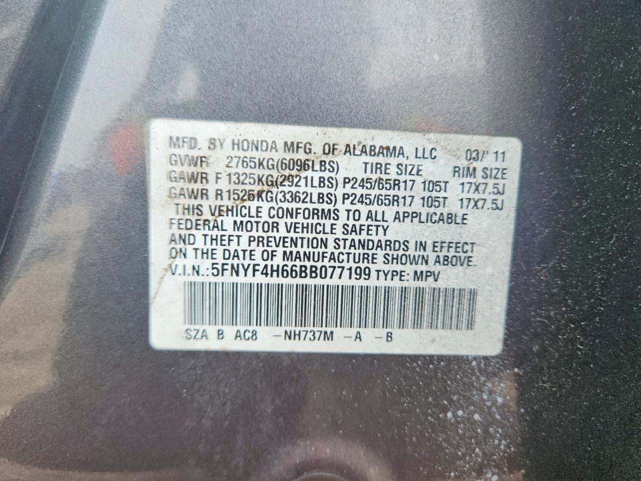 2011 Honda Pilot Exl Gray vin: 5FNYF4H66BB077199