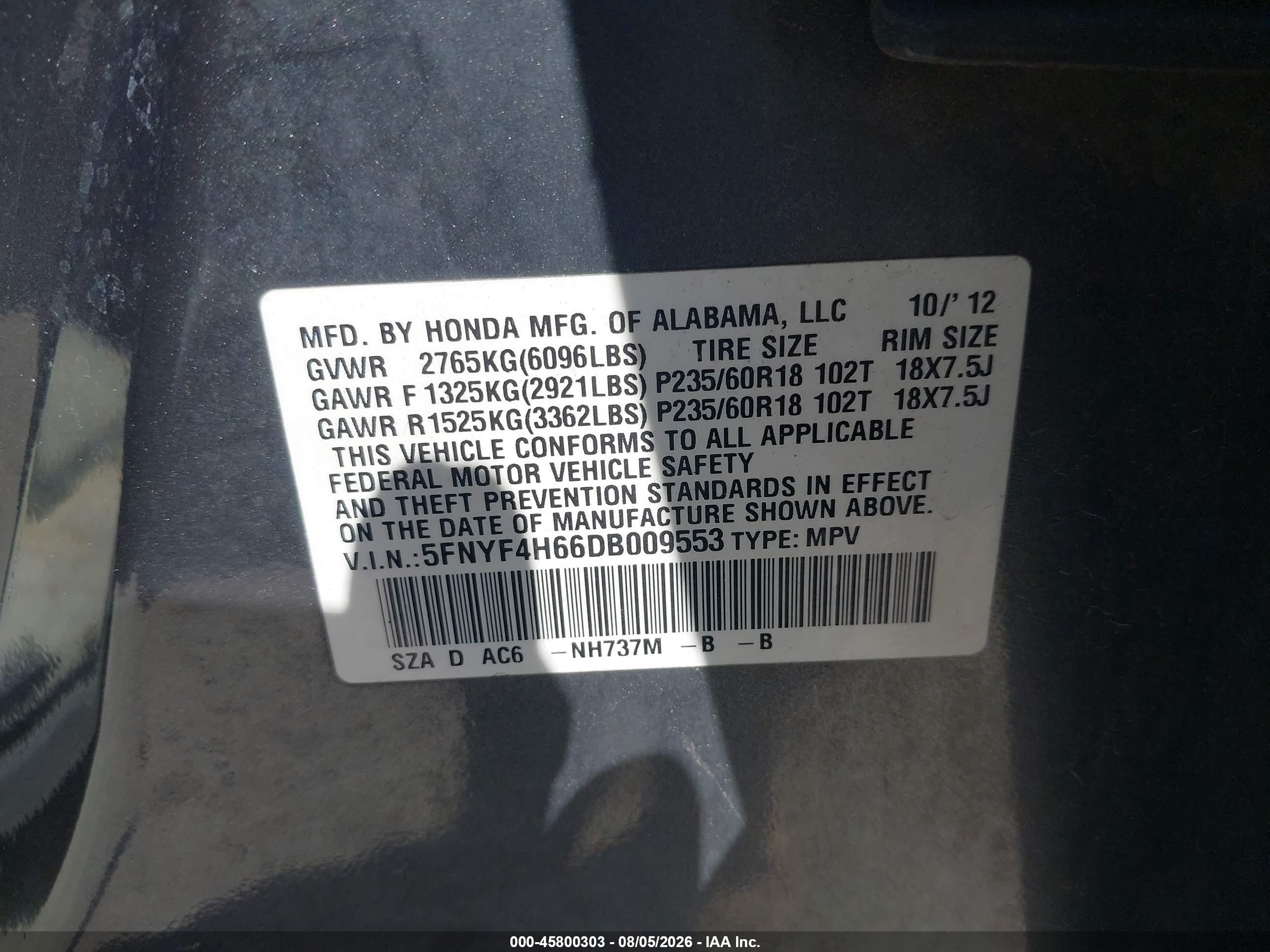 2013 Honda Pilot Ex-l Gray vin: 5FNYF4H66DB009553