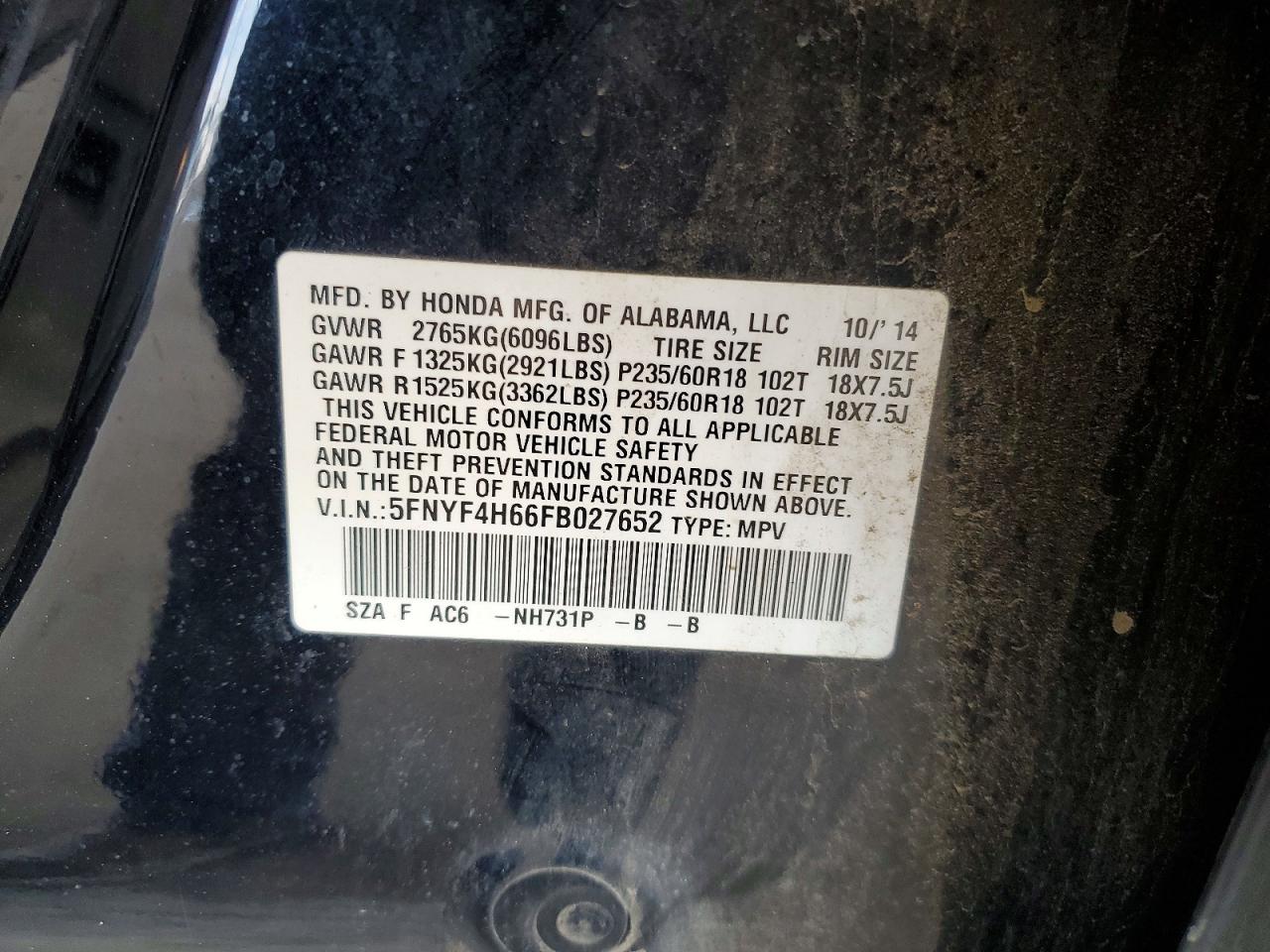 2015 Honda Pilot Exl Black vin: 5FNYF4H66FB027652