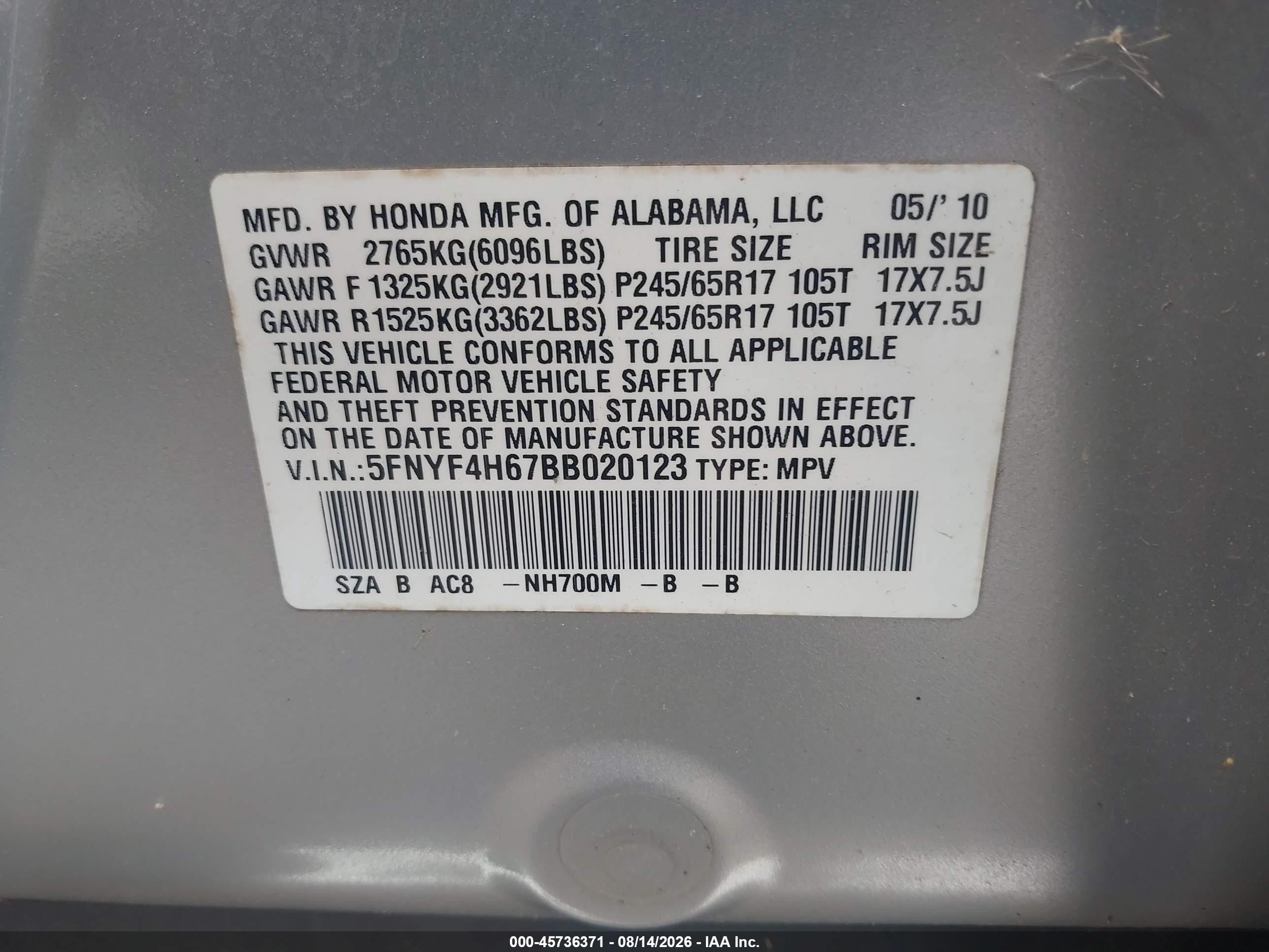 2011 Honda Pilot Ex-l Silver vin: 5FNYF4H67BB020123