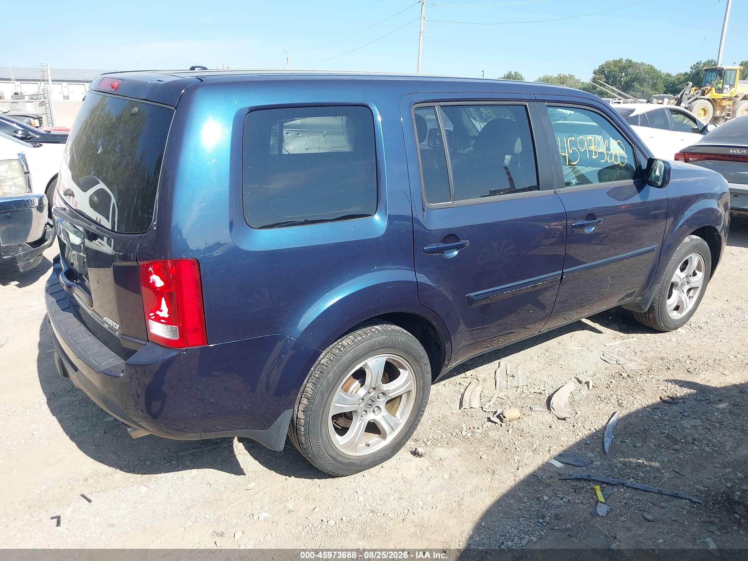2012 Honda Pilot Ex-l Blue vin: 5FNYF4H67CB010015
