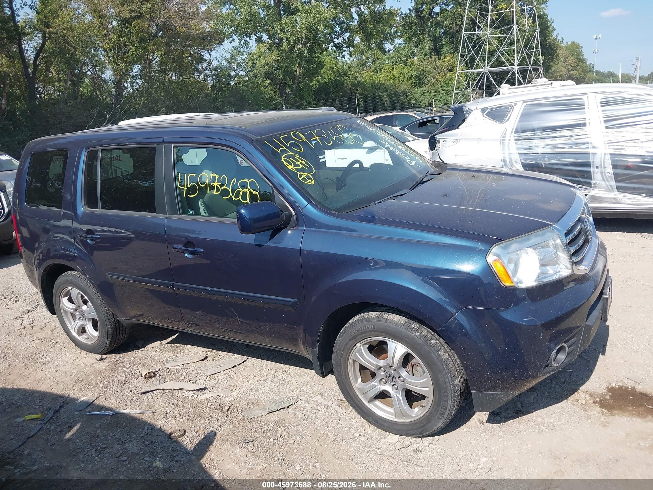 2012 Honda Pilot Ex-l Blue vin: 5FNYF4H67CB010015